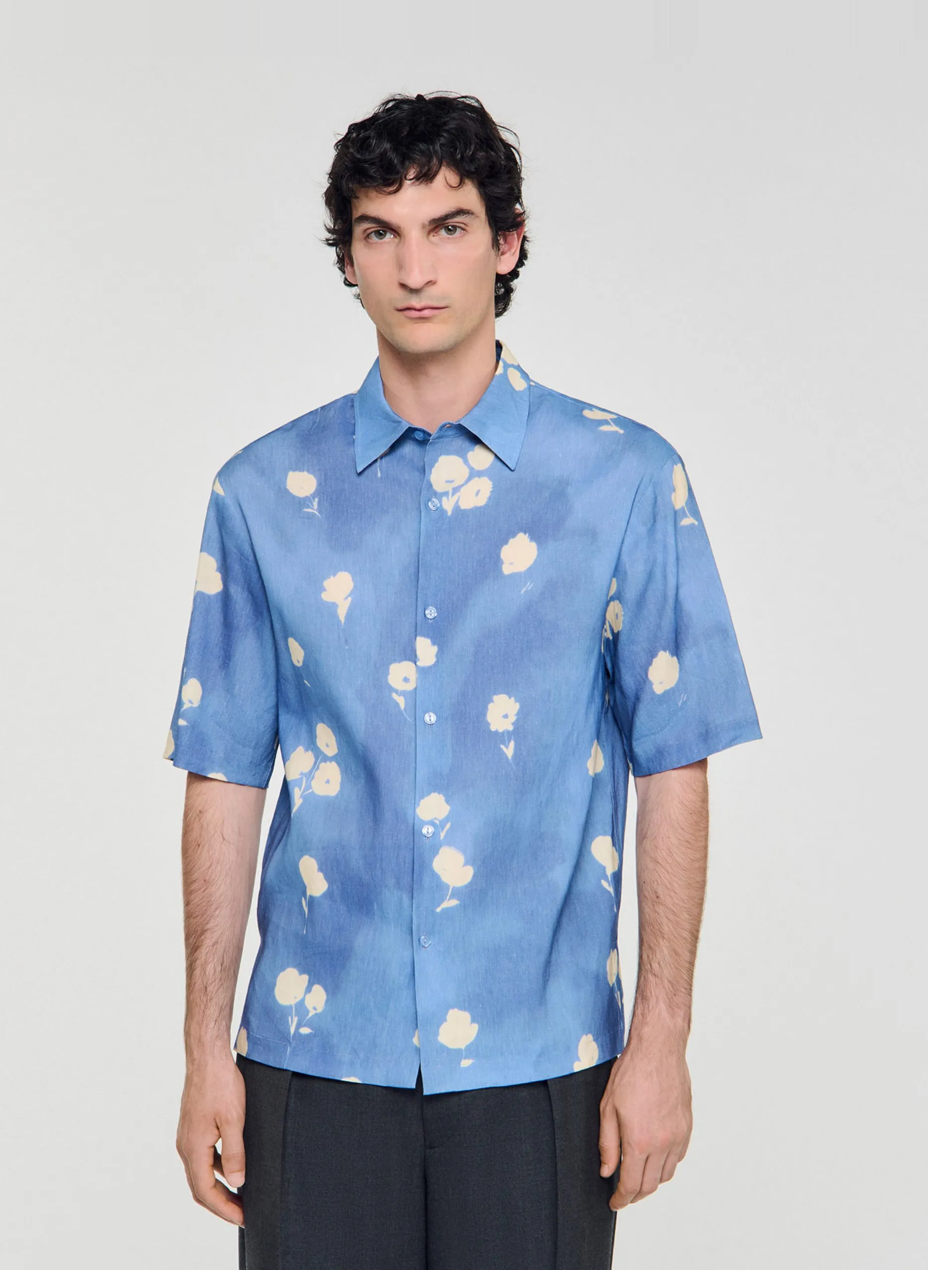 Chemise imprimé floral en lin Bleu