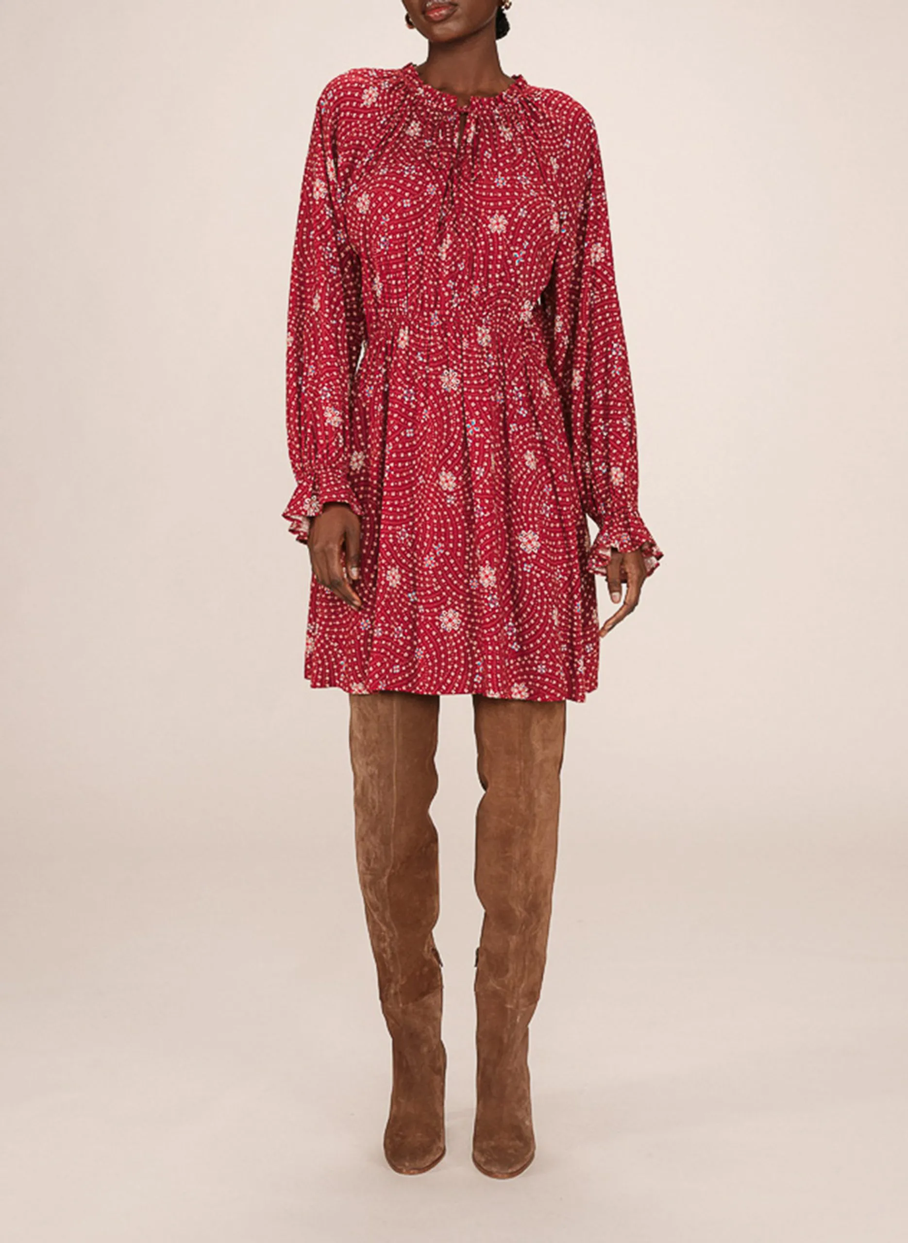 Robe courte col rond imprimé Marron SENTIMENTALE