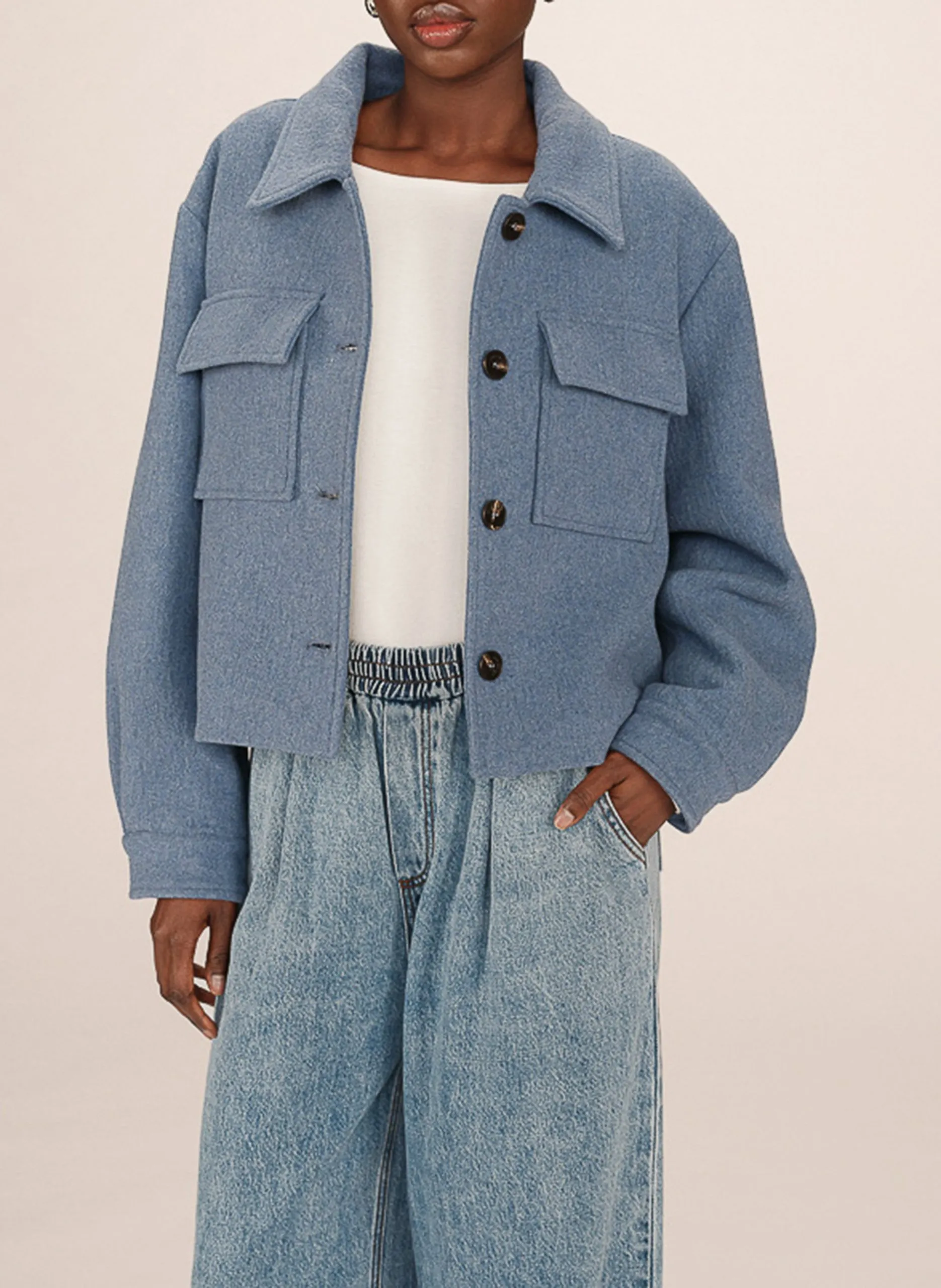 Veste droite boutonnée en laine mélangée Bleu NOVEMBRE