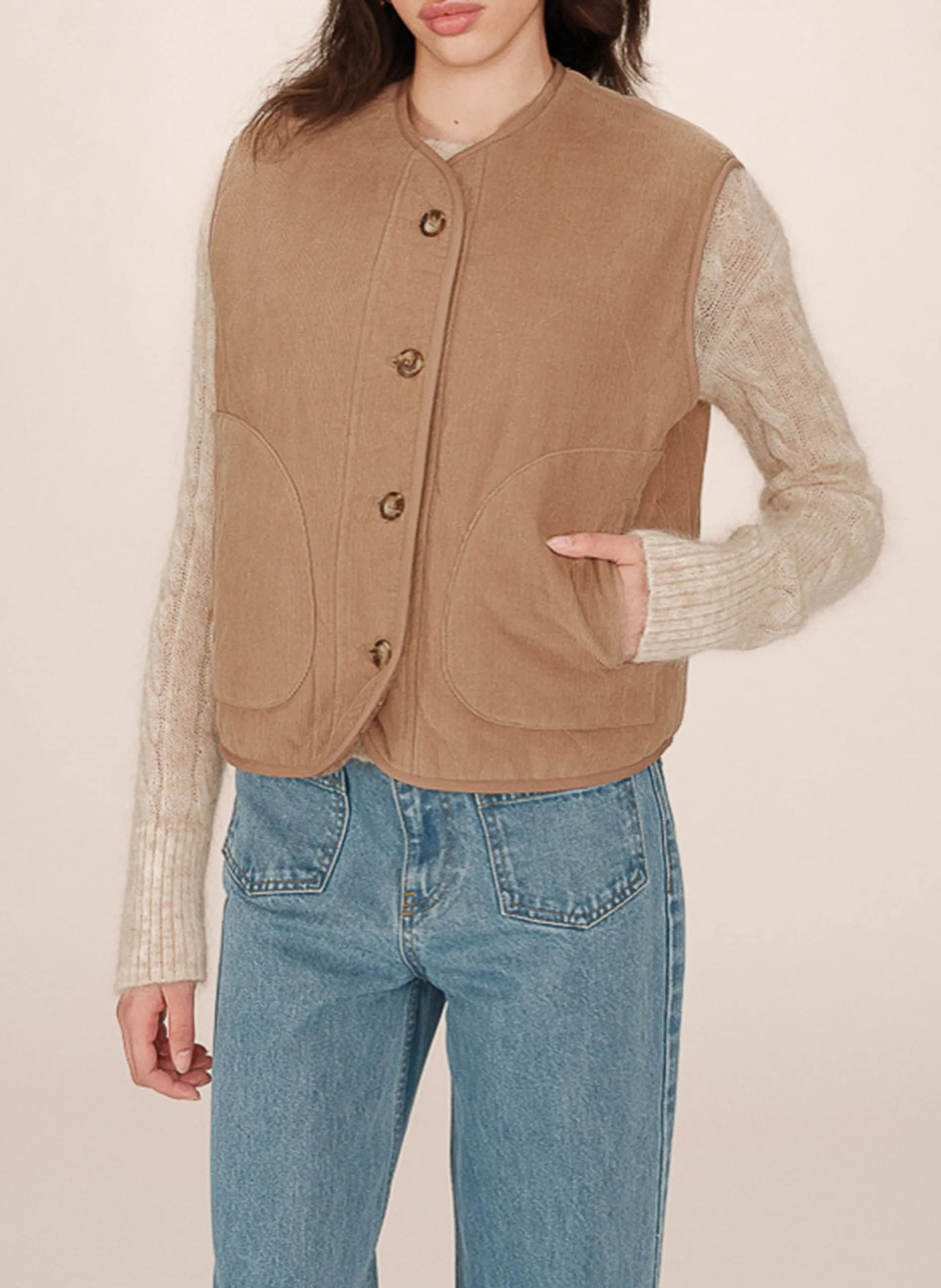 Veste droit sans manches en coton Beige SETH
