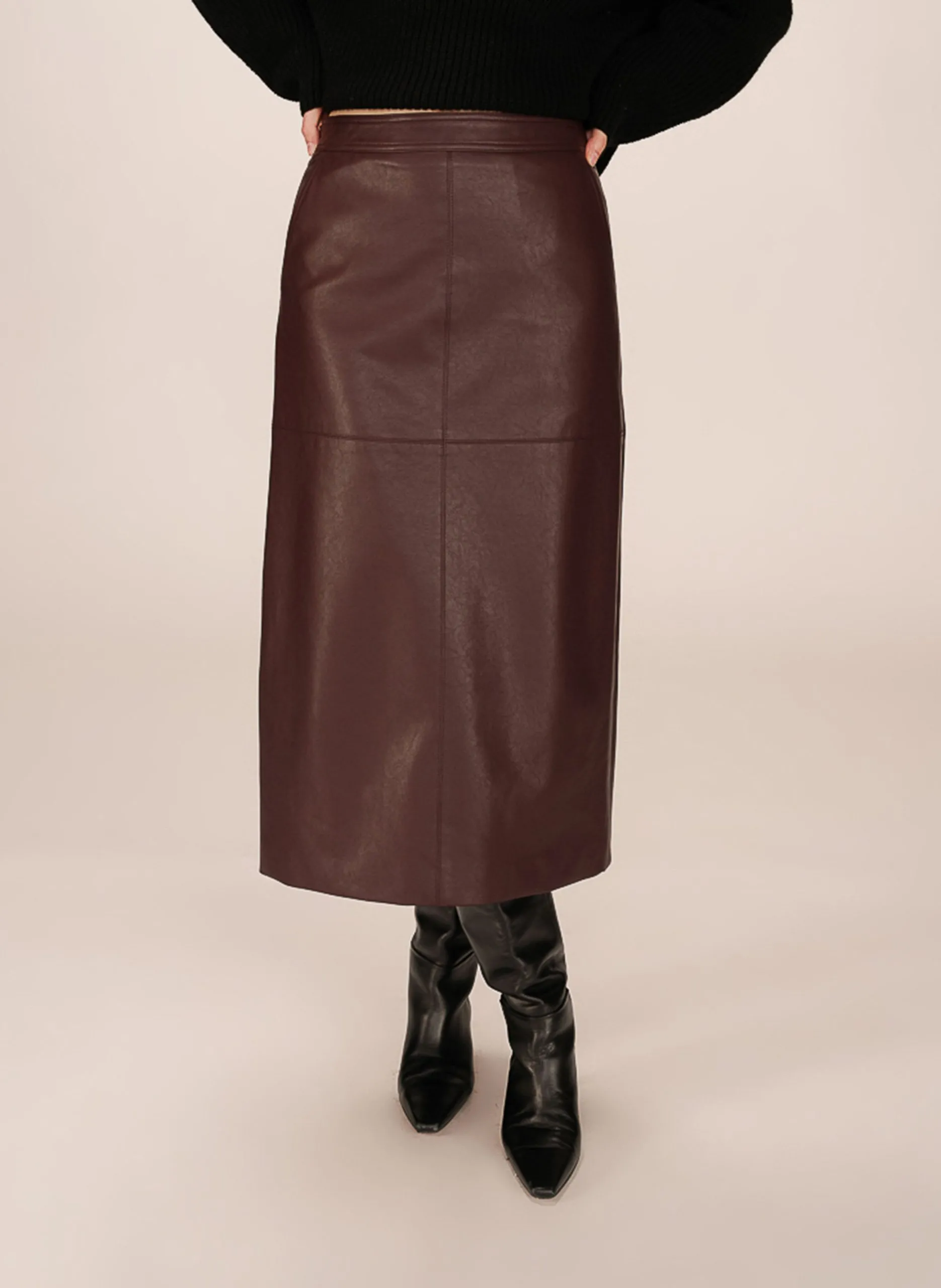 jupe midi aspect cuir Rouge SIRENE