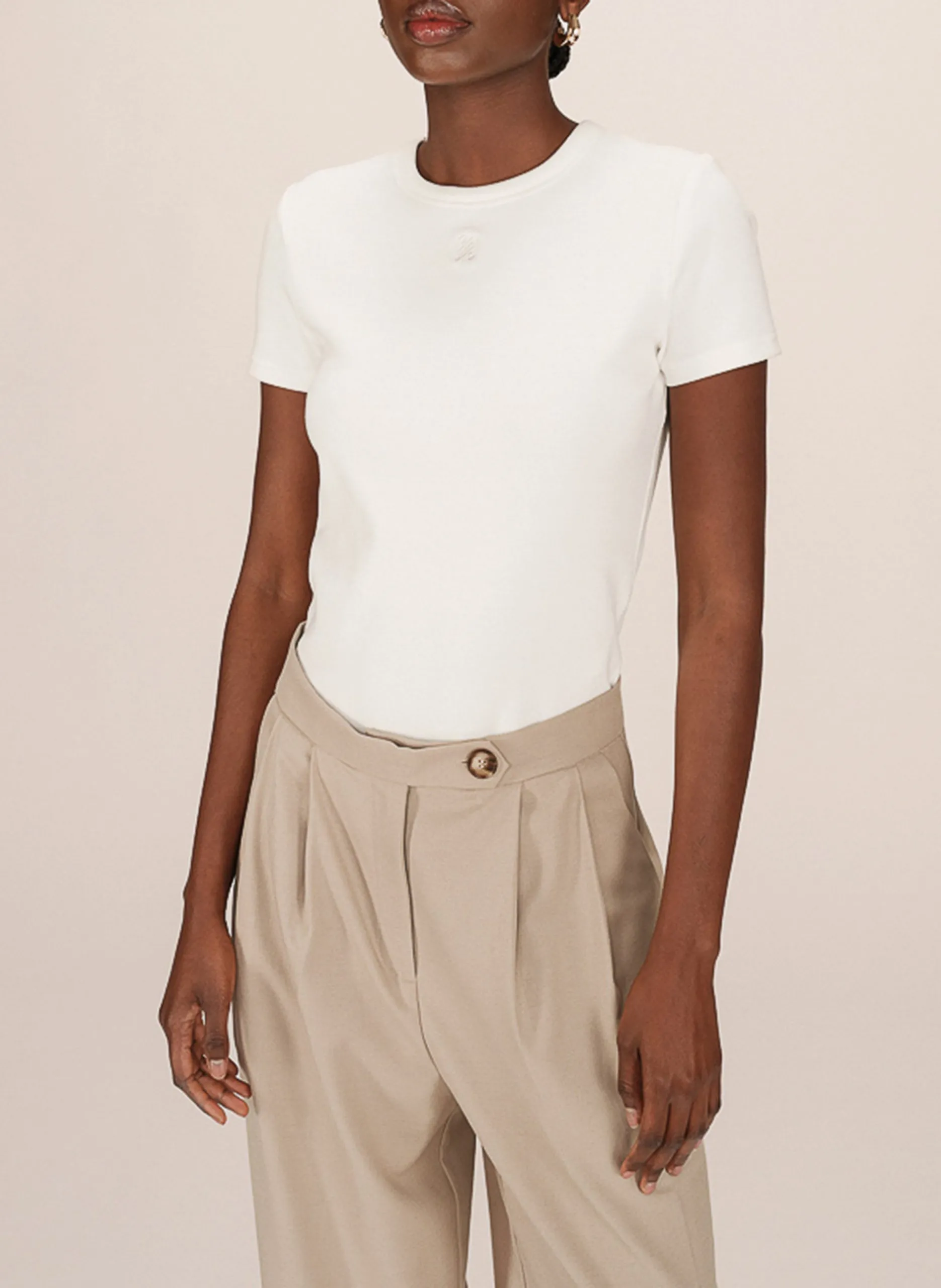 Tee-shirt col rond en coton mélangé Blanc SURE