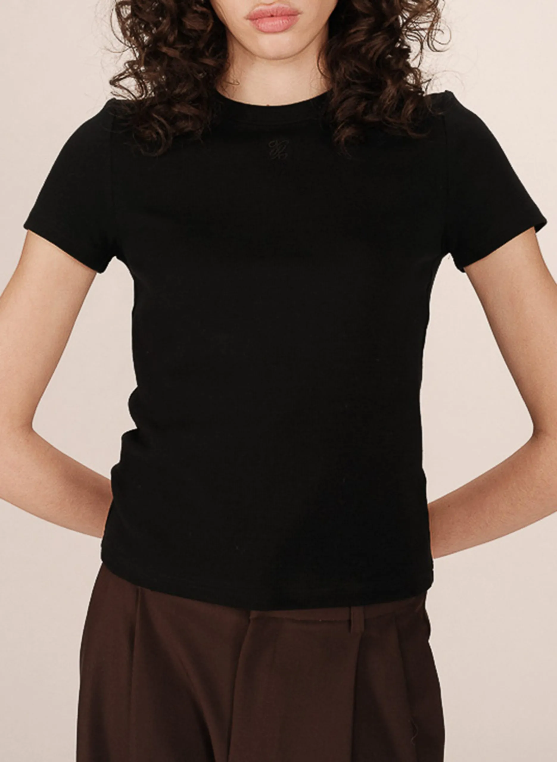 Tee-shirt col rond en coton mélangé Noir SURE