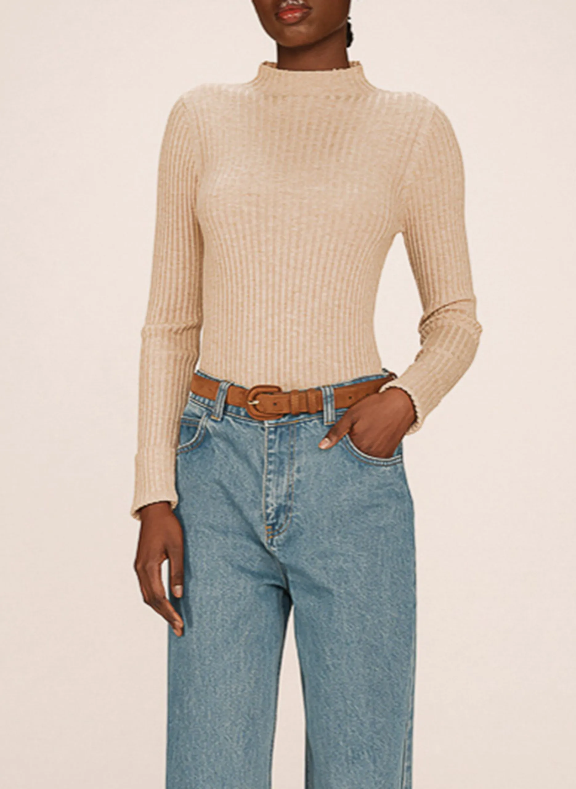 Pull col montant Beige SATURDAY