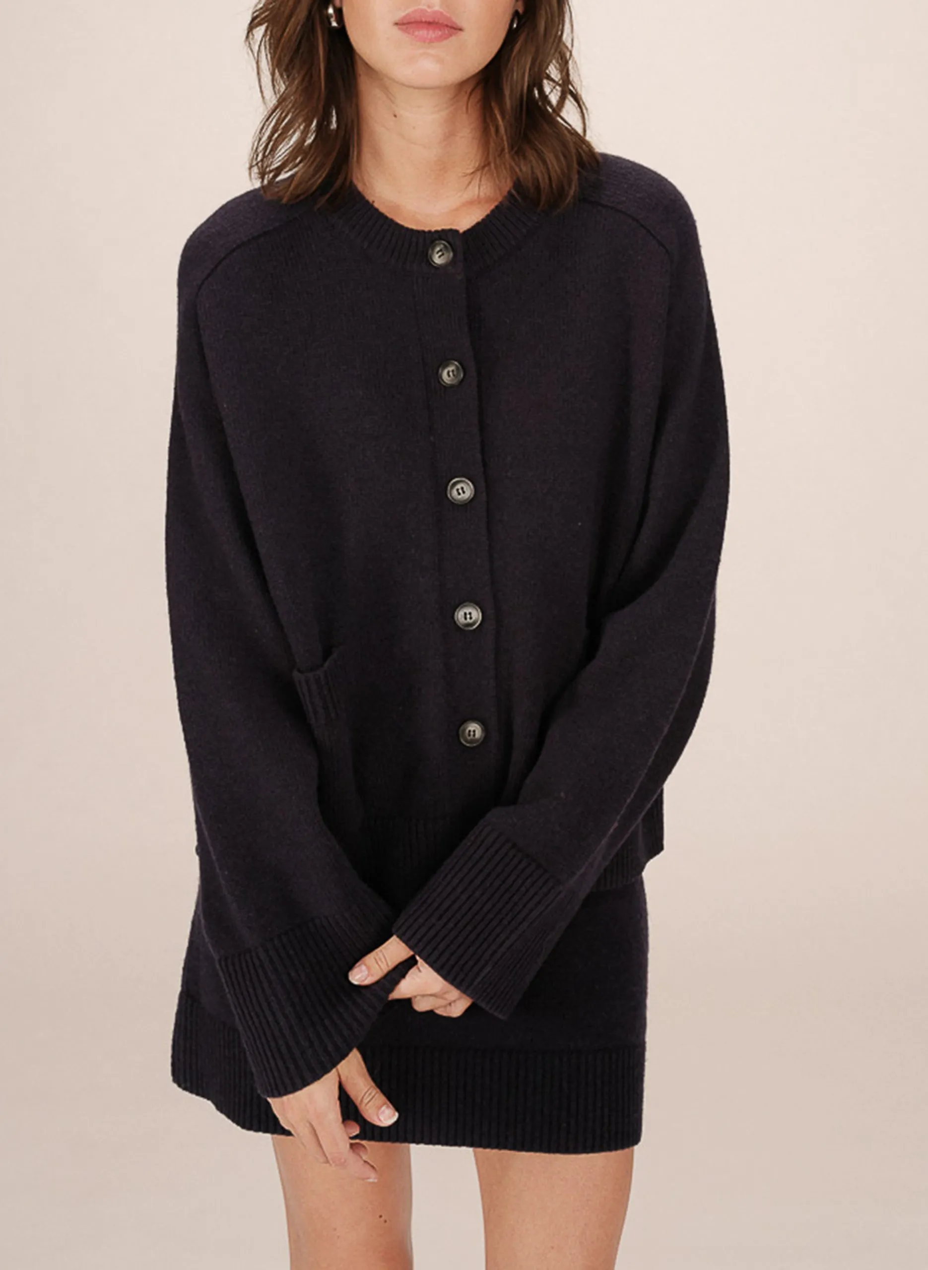 Gilet col rond en laine mélangée Bleu SANSON