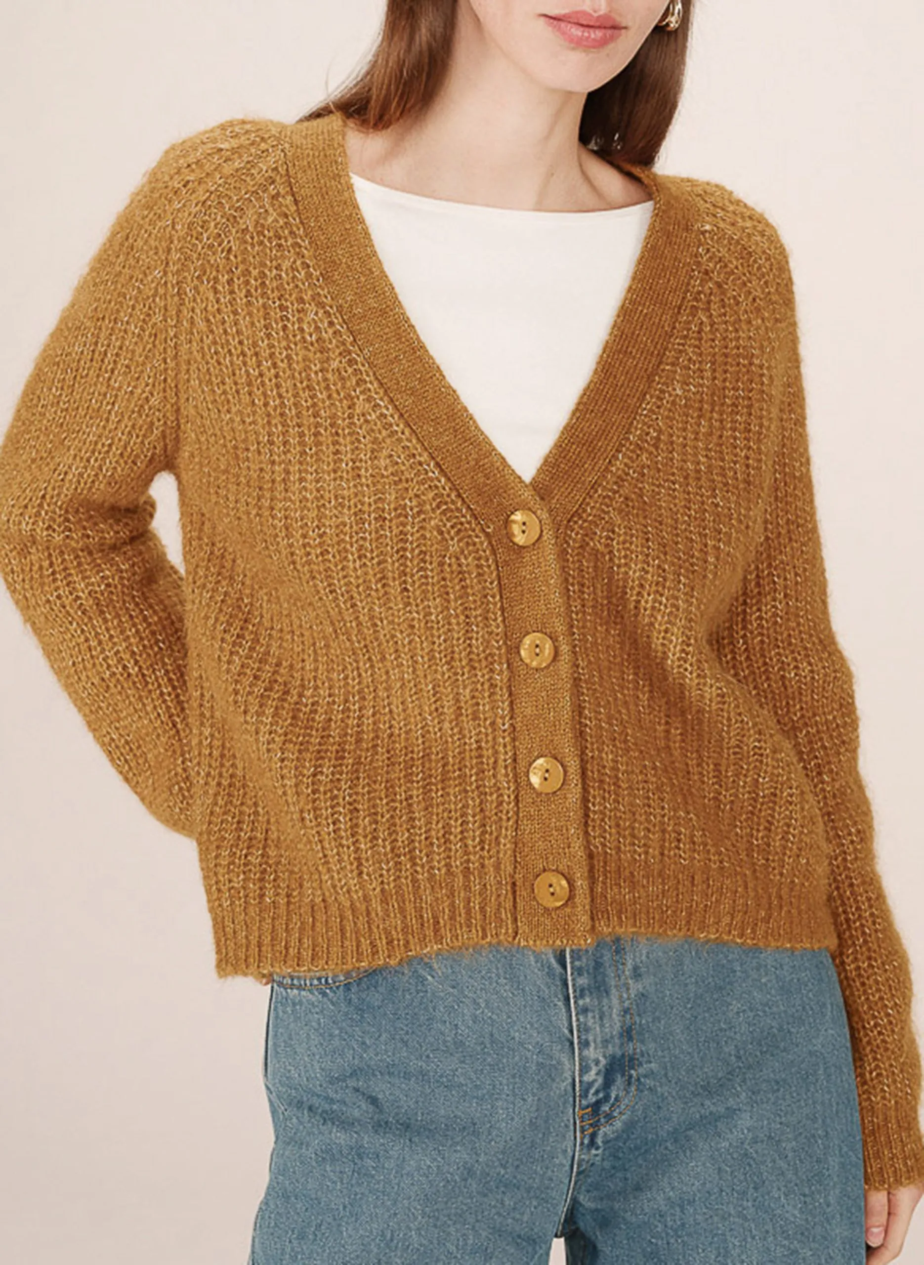 Gilet droit en maille Jaune SALUDA