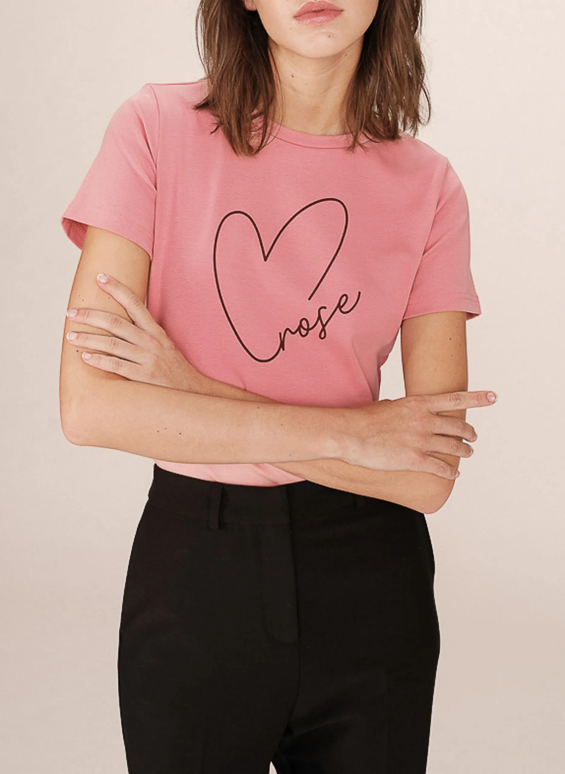 Tee-shirt col rond en coton mélangé Rose SIXTE
