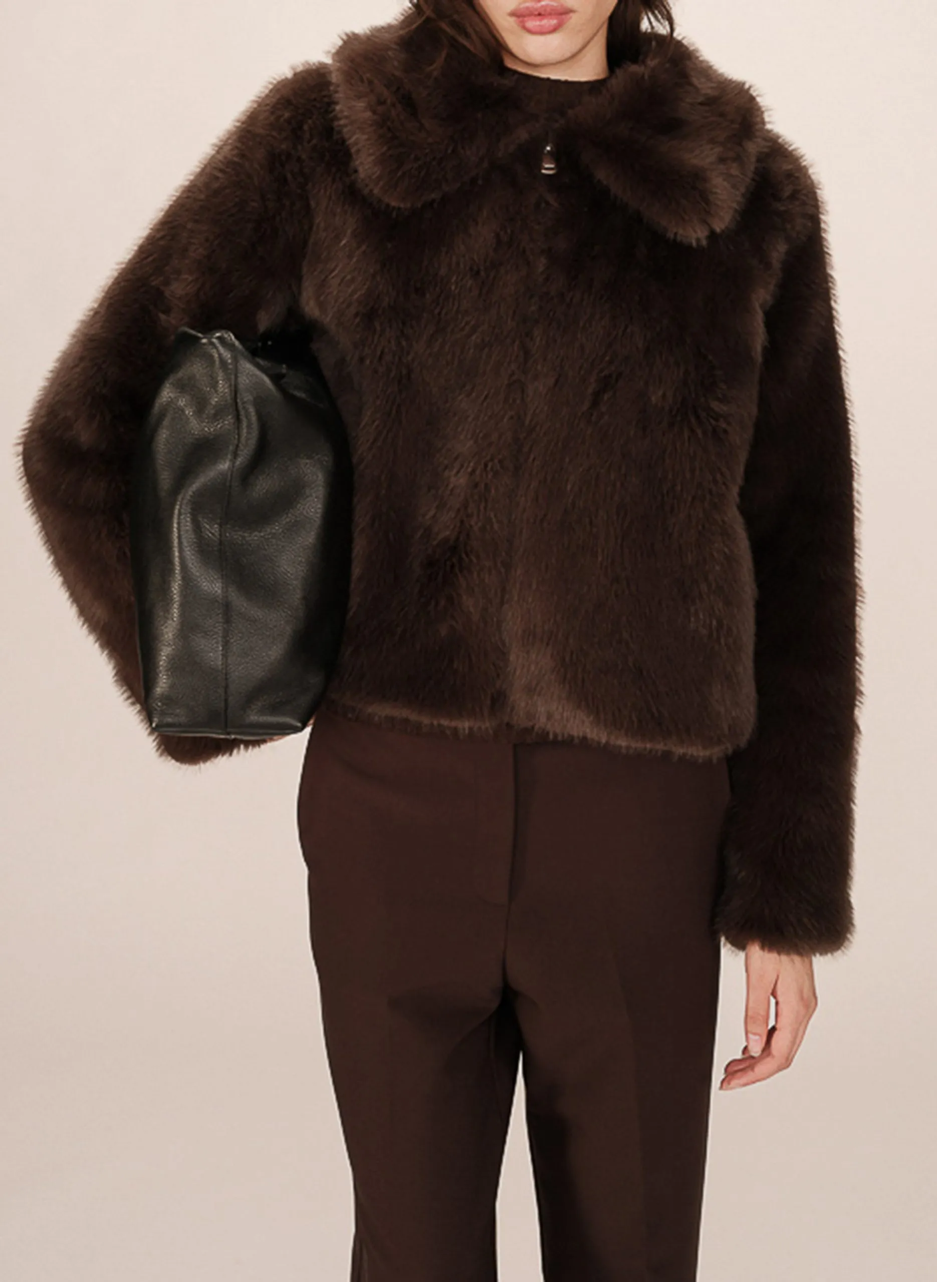 Manteau col à revers effet fourrure Marron SHONNA