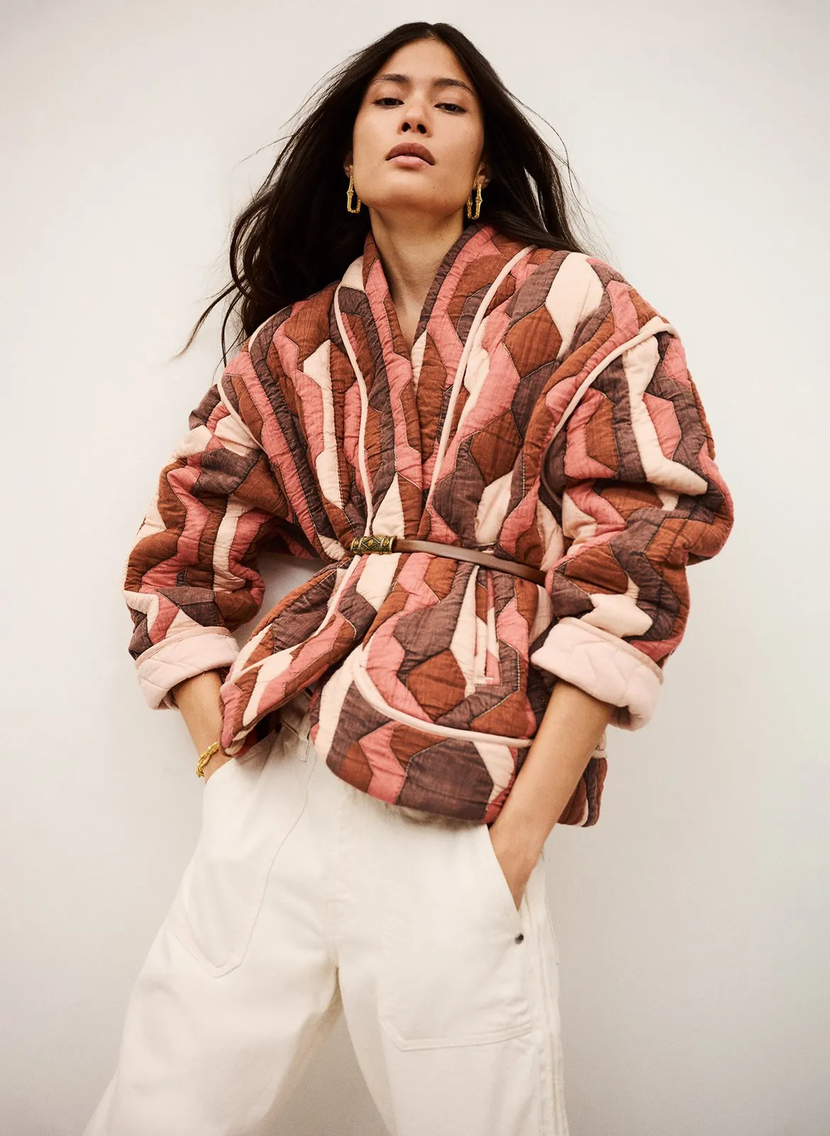 Veste matelassée imprimée col v Prune TRINCY