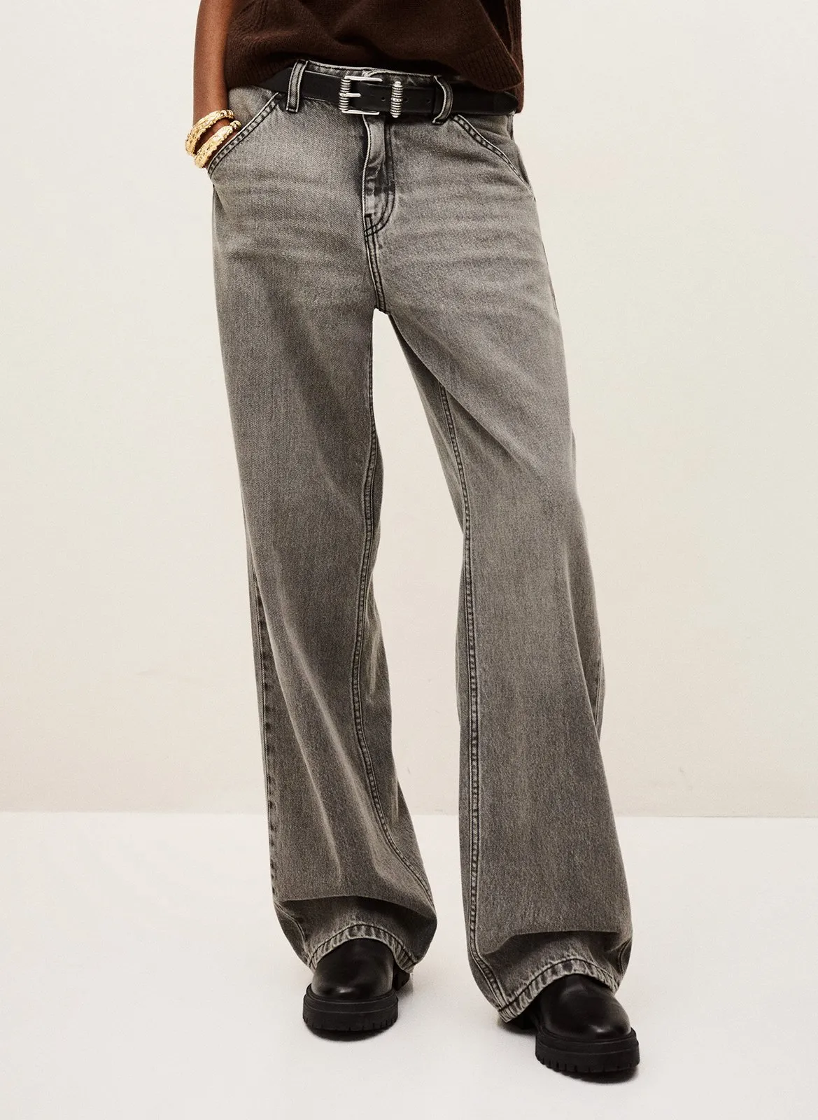 Jean large délavé Gris VECCHI