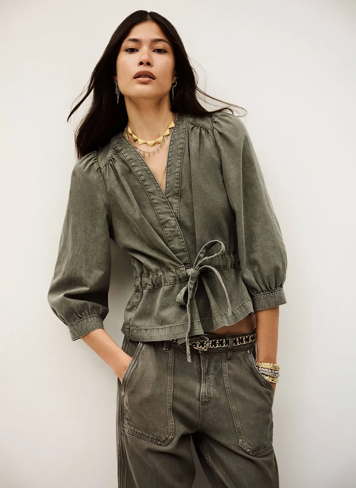 Top portefeuille en denim Kaki OLAVINA