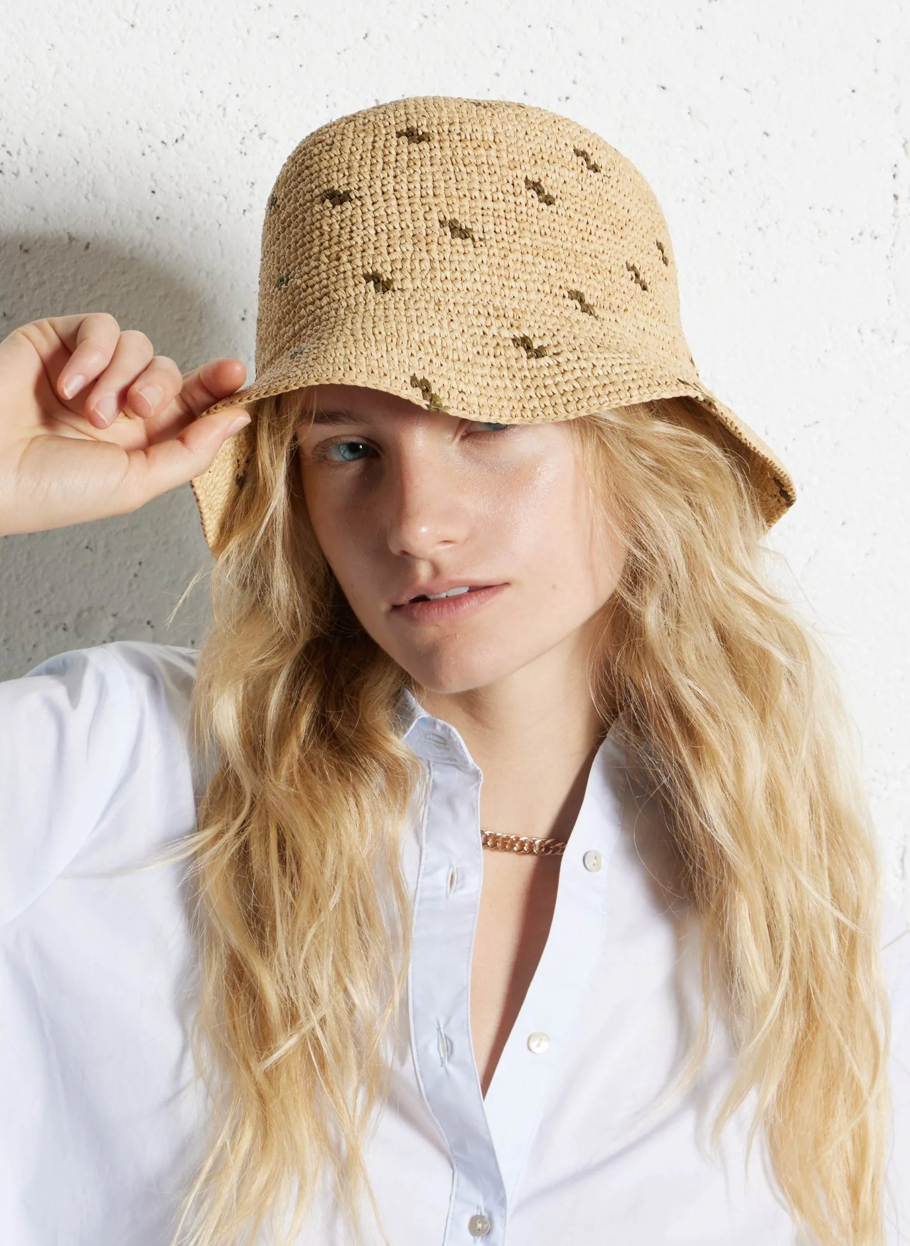 Chapeau réglable en raphia jacquard Beige COME