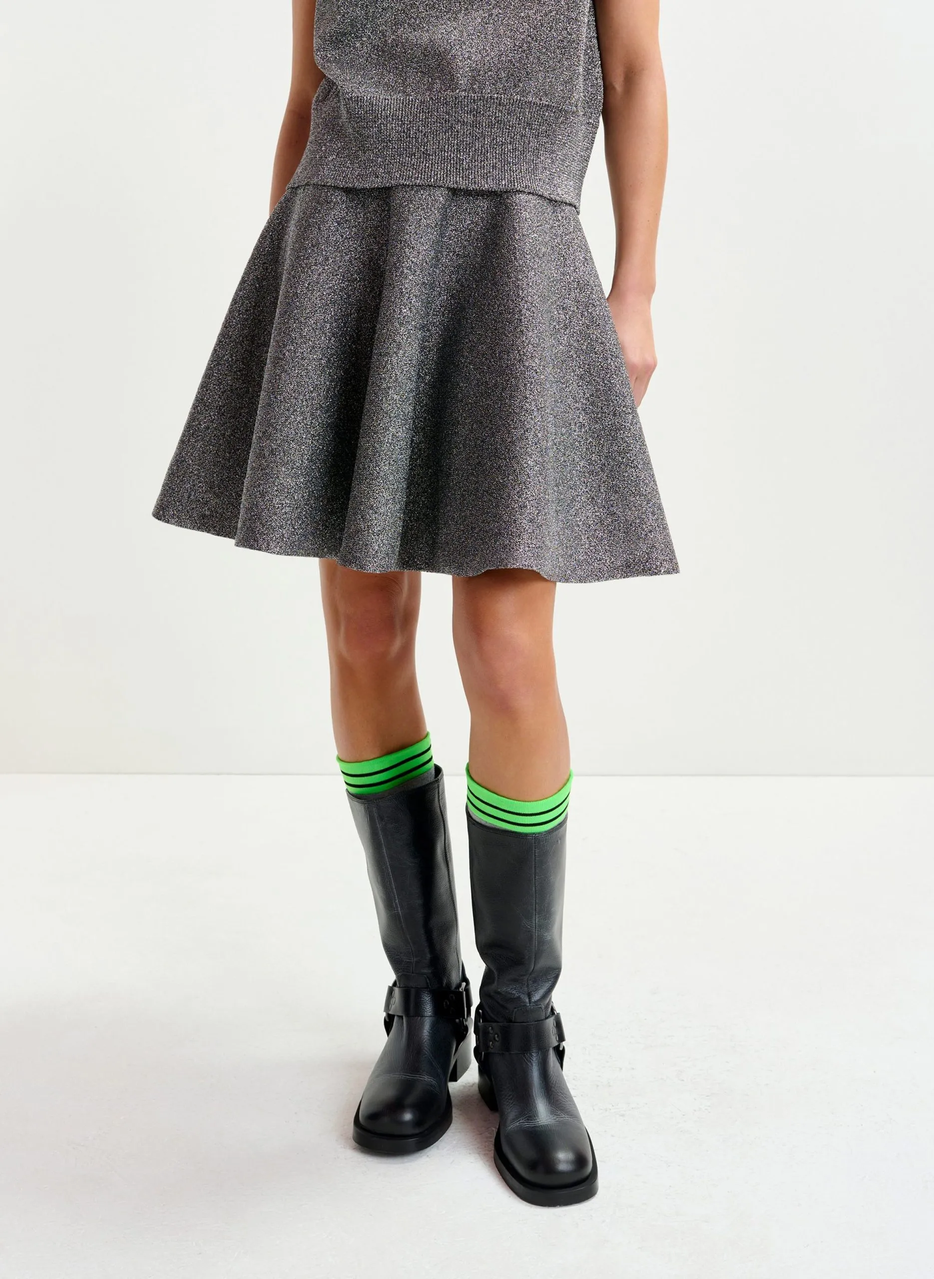 Jupe courte évasée métallique Argent ICING