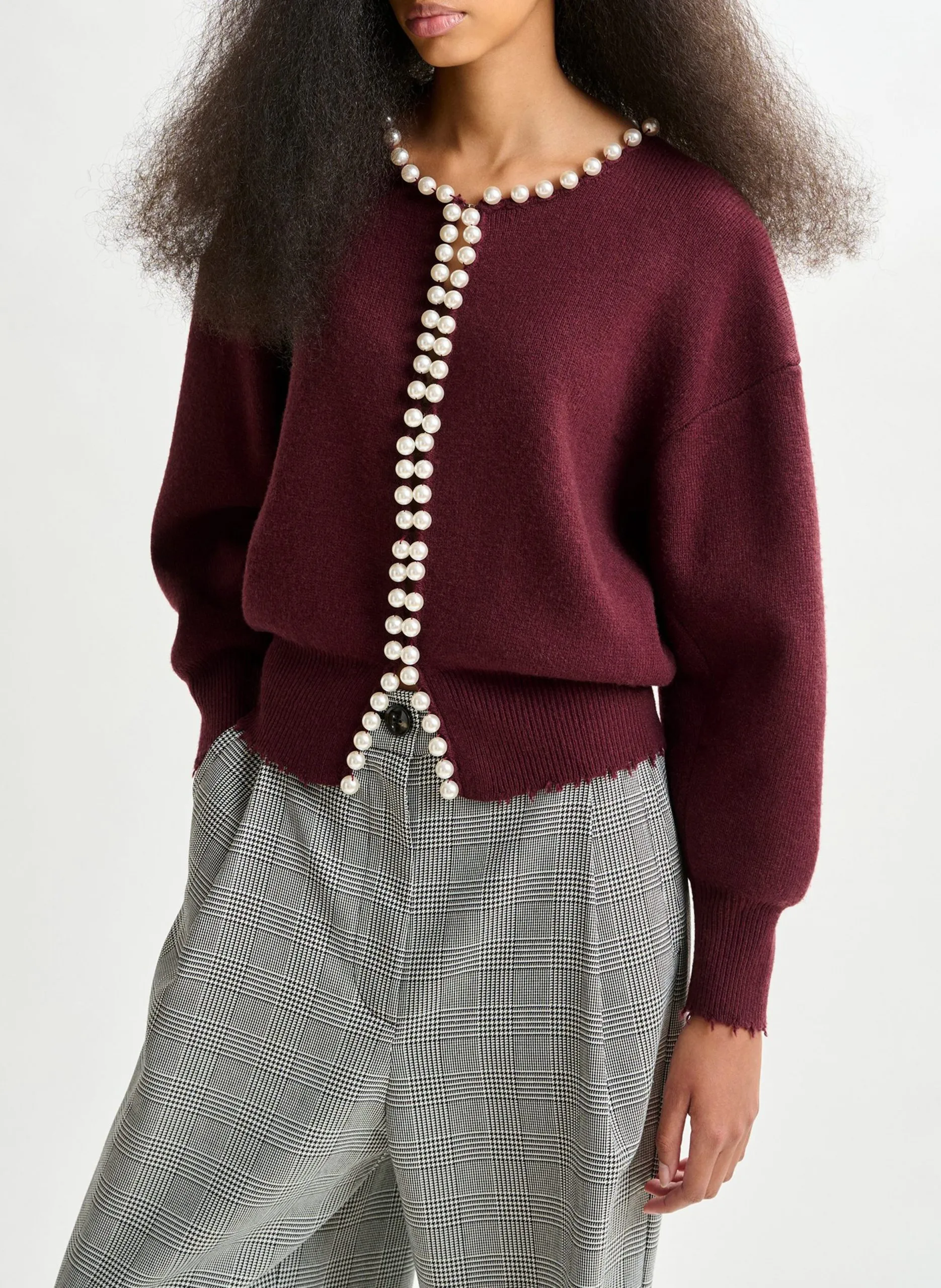 Cardigan droit à perles Rouge IDEAS