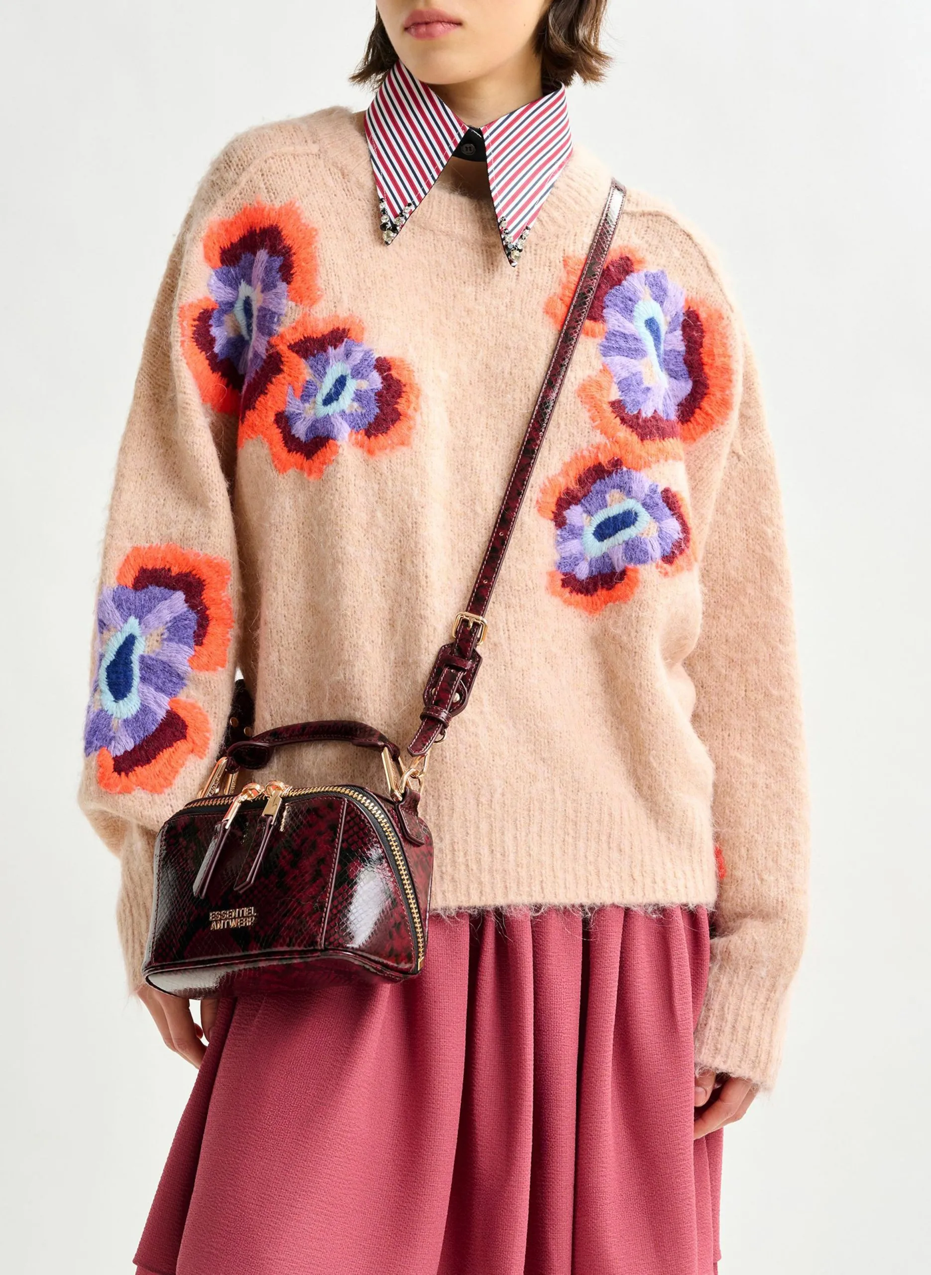 Pull ample jacquard fleuri Marron IMPOSSIBLE1