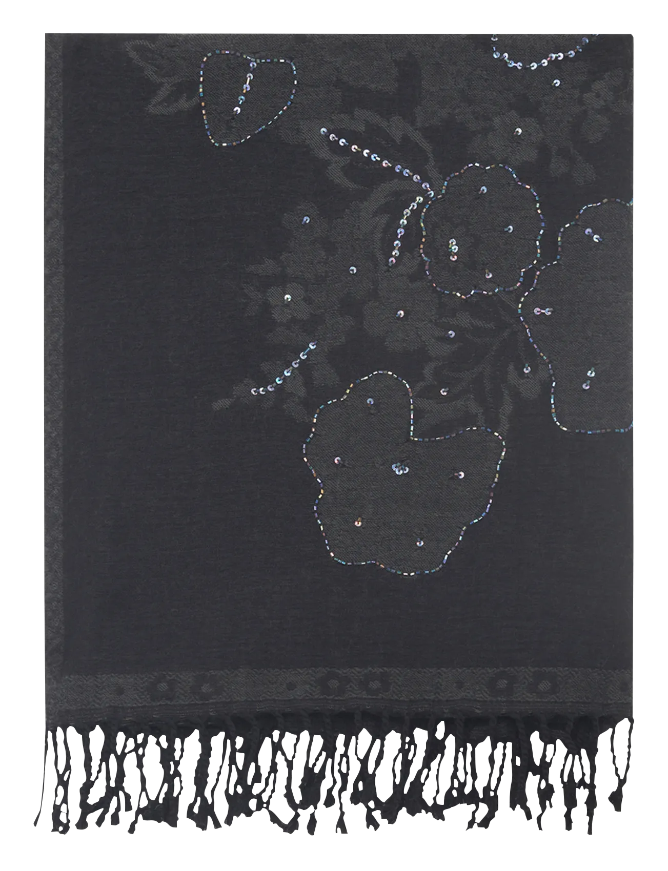 Echarpe à motif floral en laine Noir ROSETTA