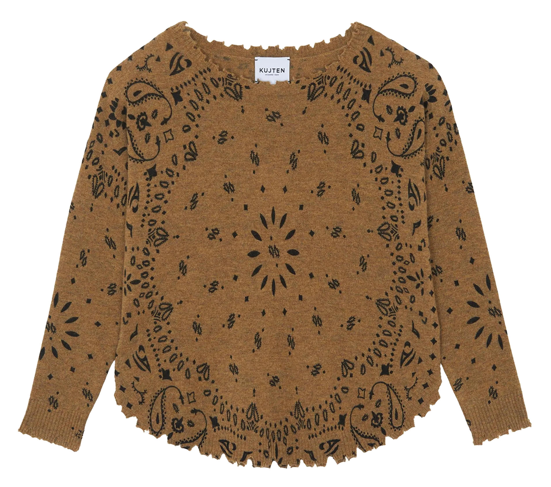 Pull droit col bateau motif bandana en cachemire Jaune MELA BANDANA