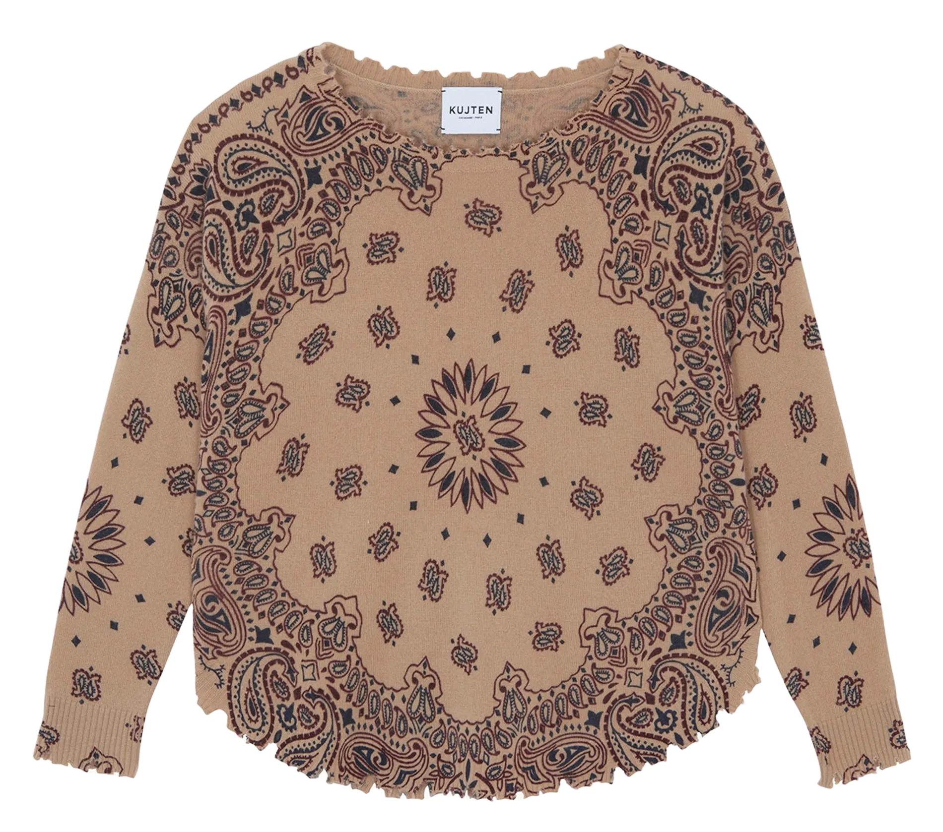 Pull droit à bords crantés en cachemire maillé Marron MELA WESTERN