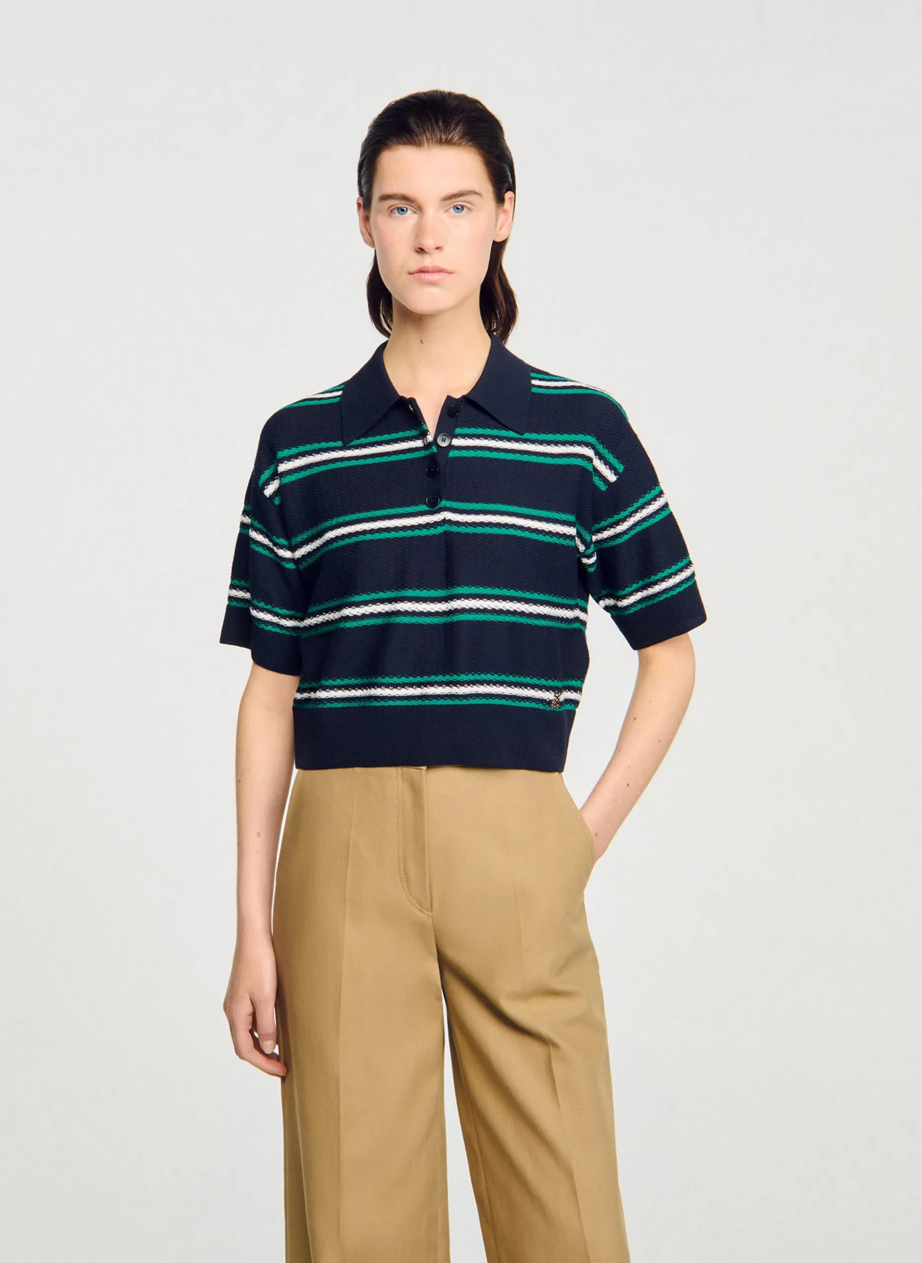 Pull col polo rayé Bleu