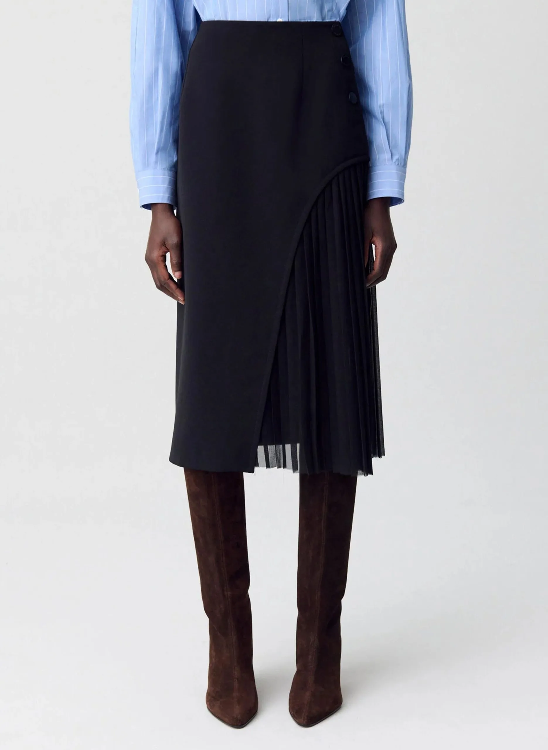 Jupe midi plissée Noir SIMONA
