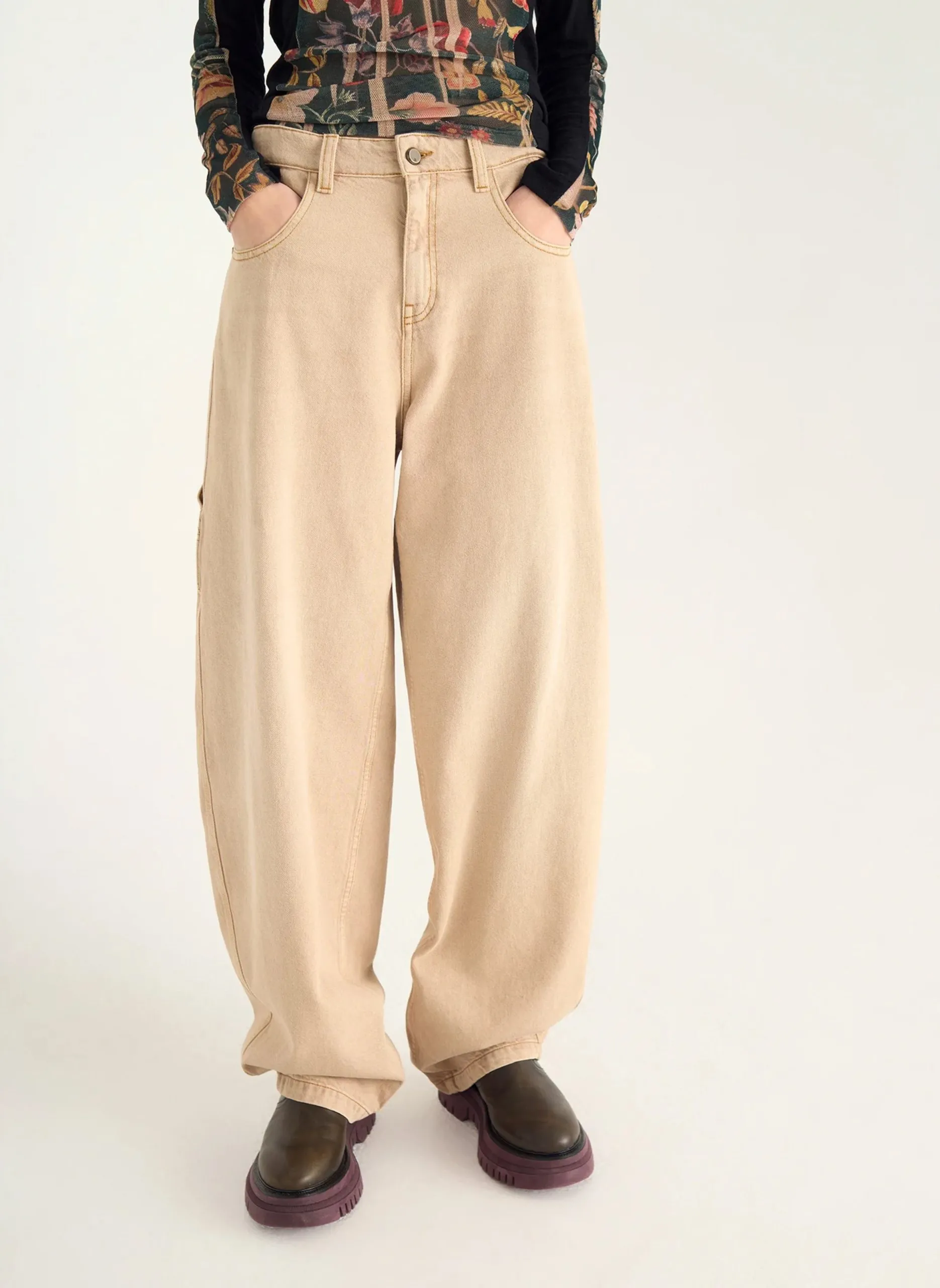 Jean balloon en coton Marron