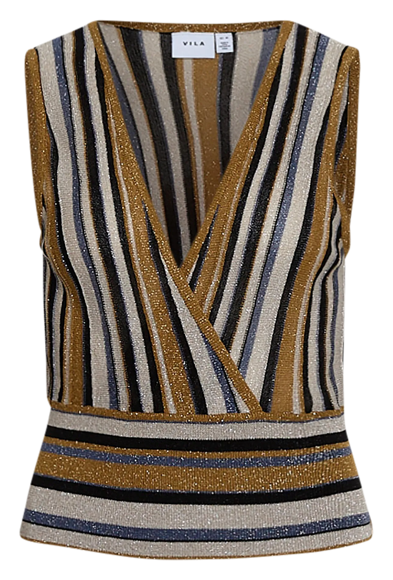 Top col V à rayures pailleté Marron SAXY