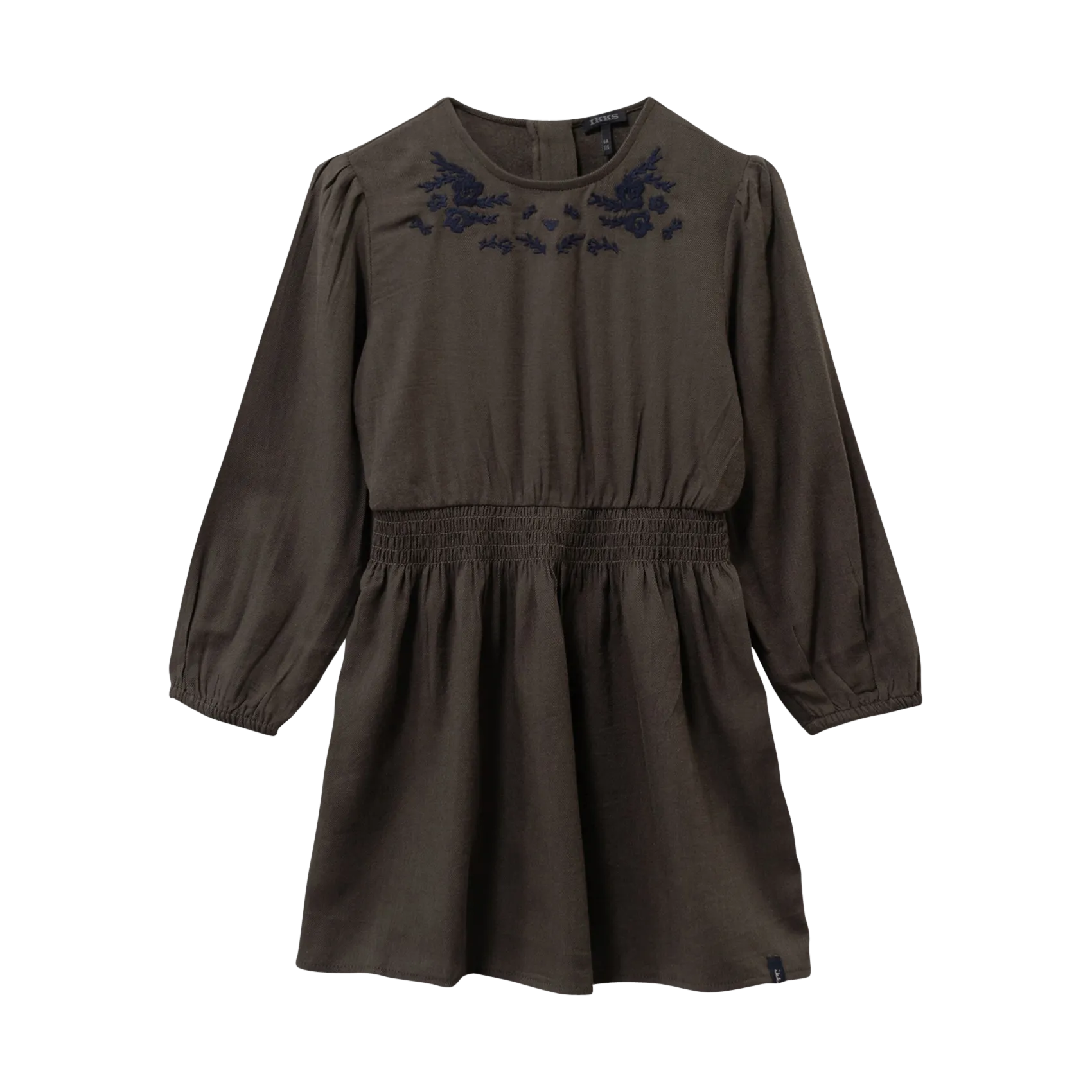 Robe courte unie à broderies Marron