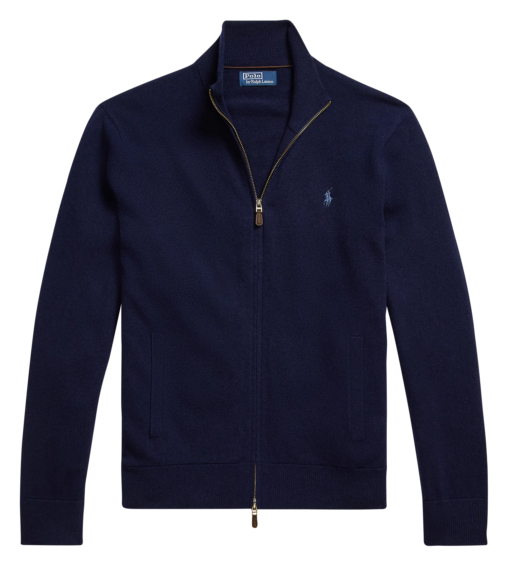 Gilet zippé à broderie logo en laine Bleu