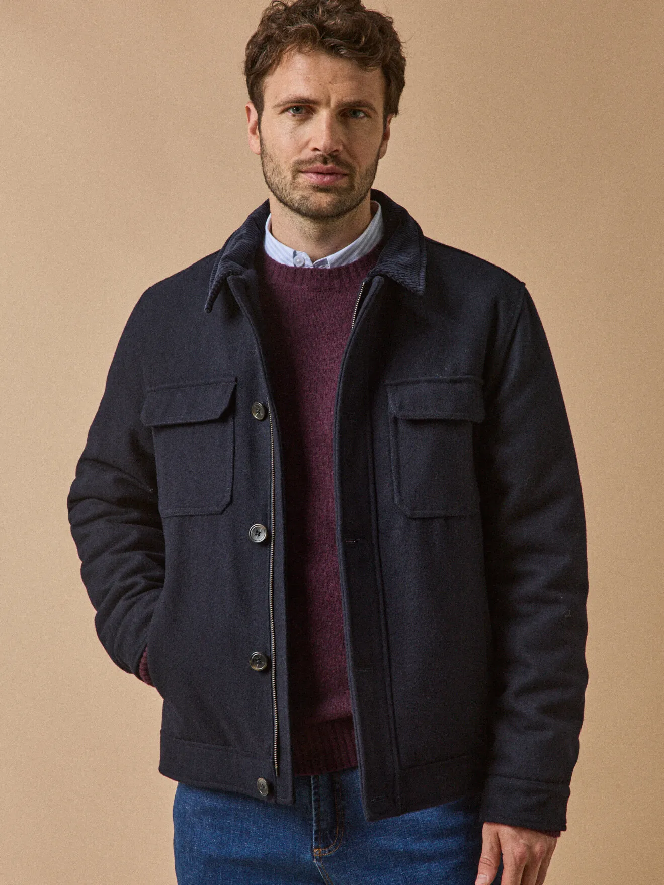 Blouson aviateur chaud lainage Bleu