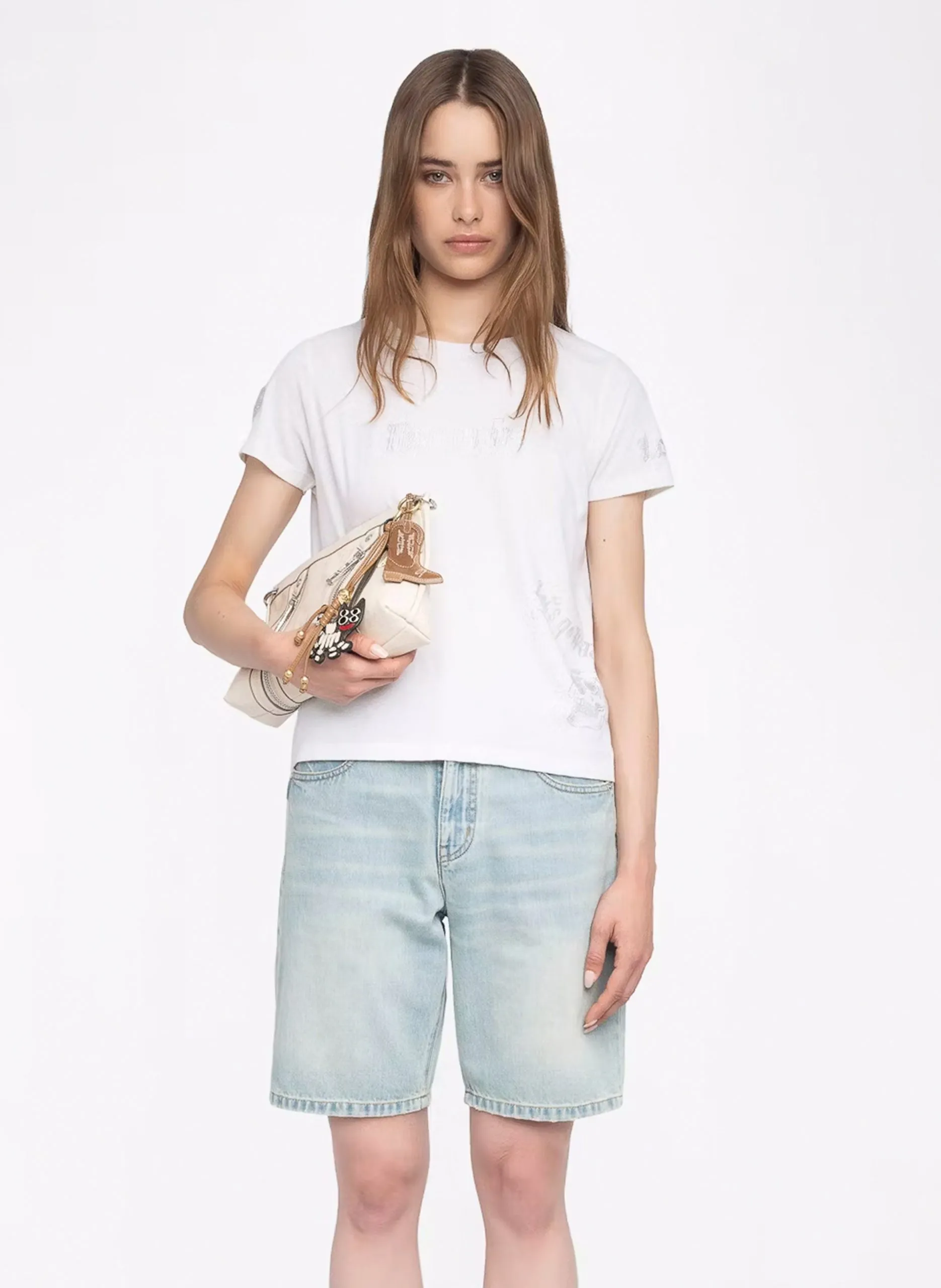 Tee-shirt col rond à strass Blanc ALYS