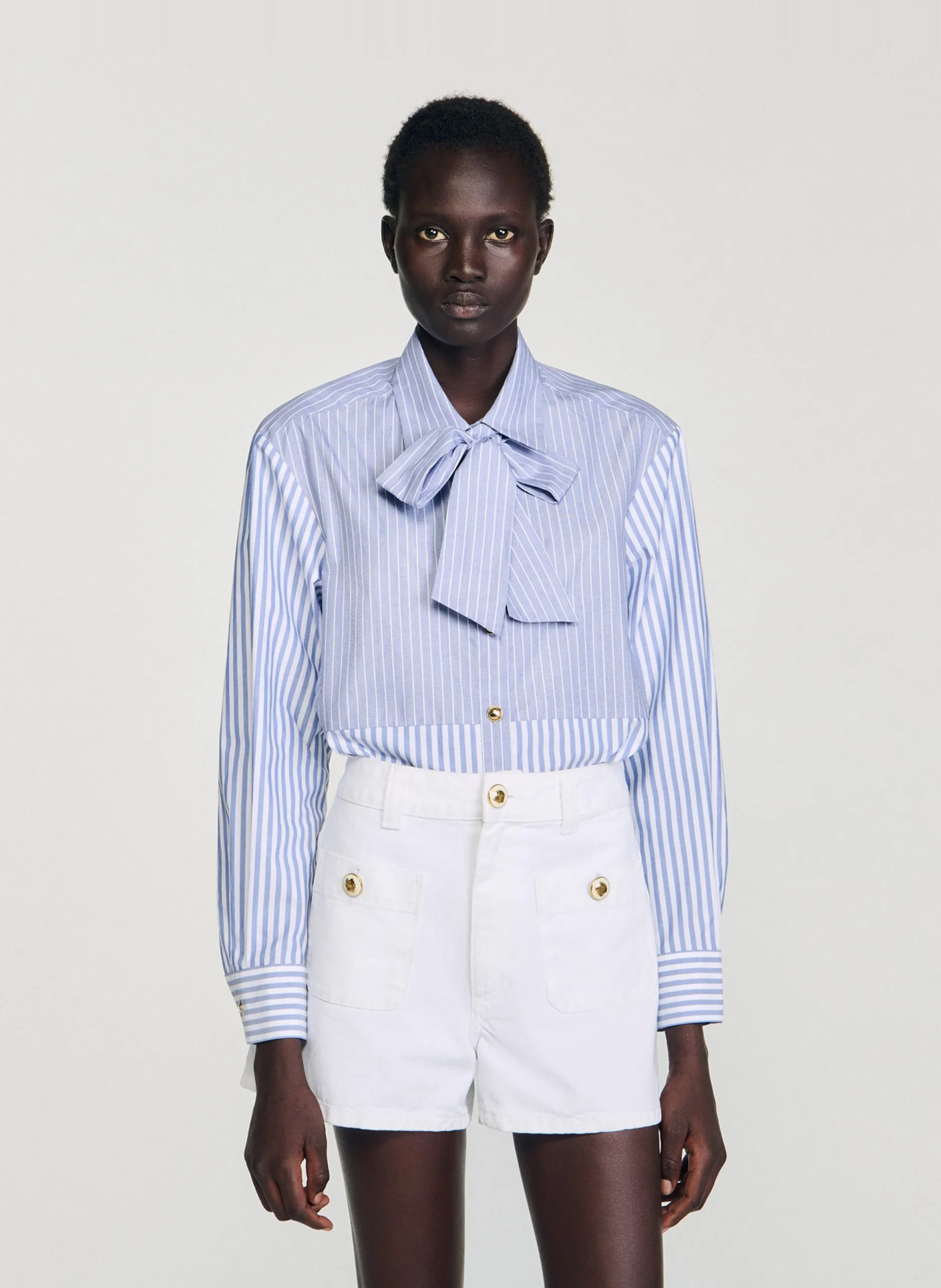 Chemise col lavallière rayée Bleu