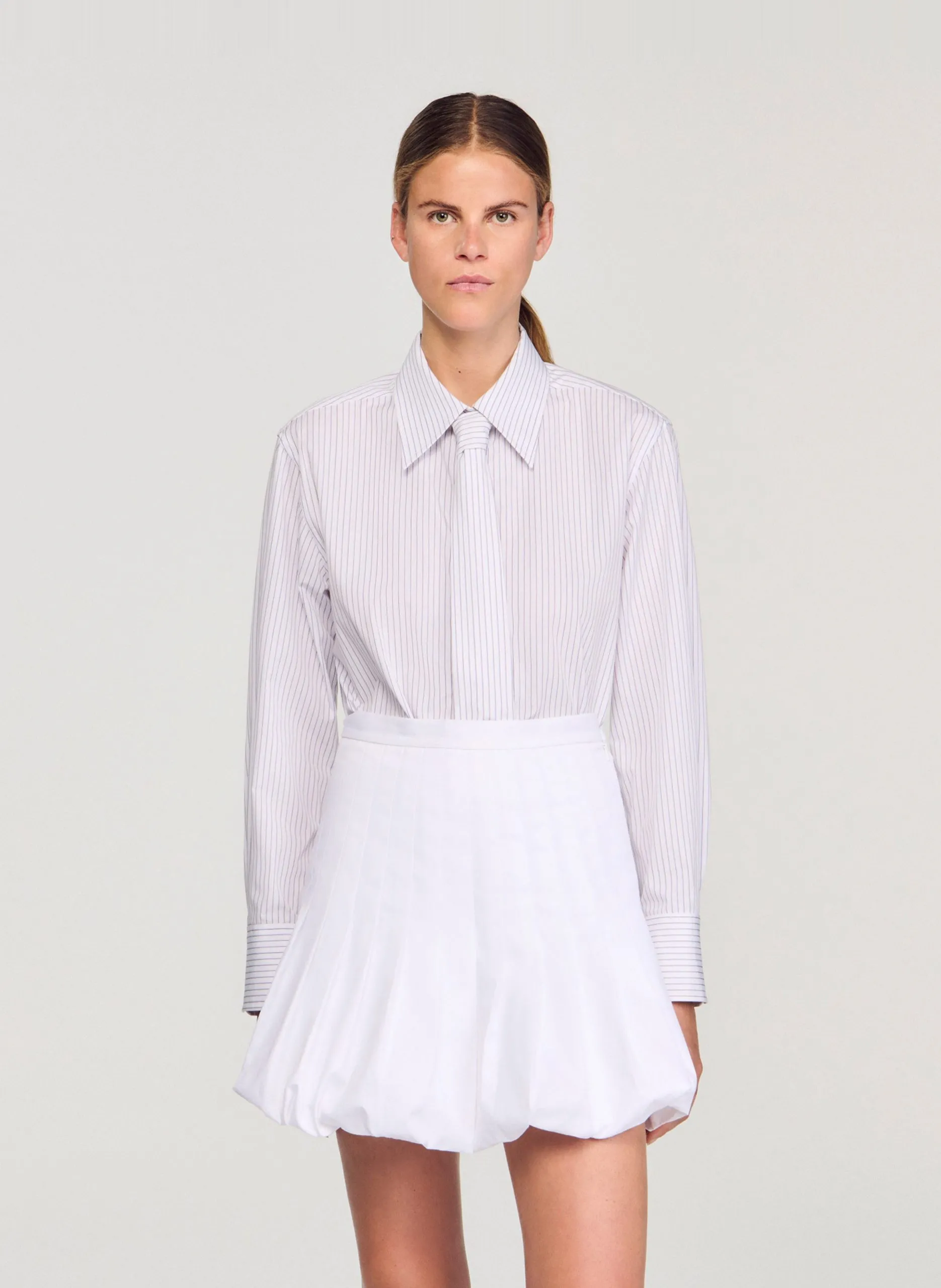 Chemise rayée à col cravate Blanc