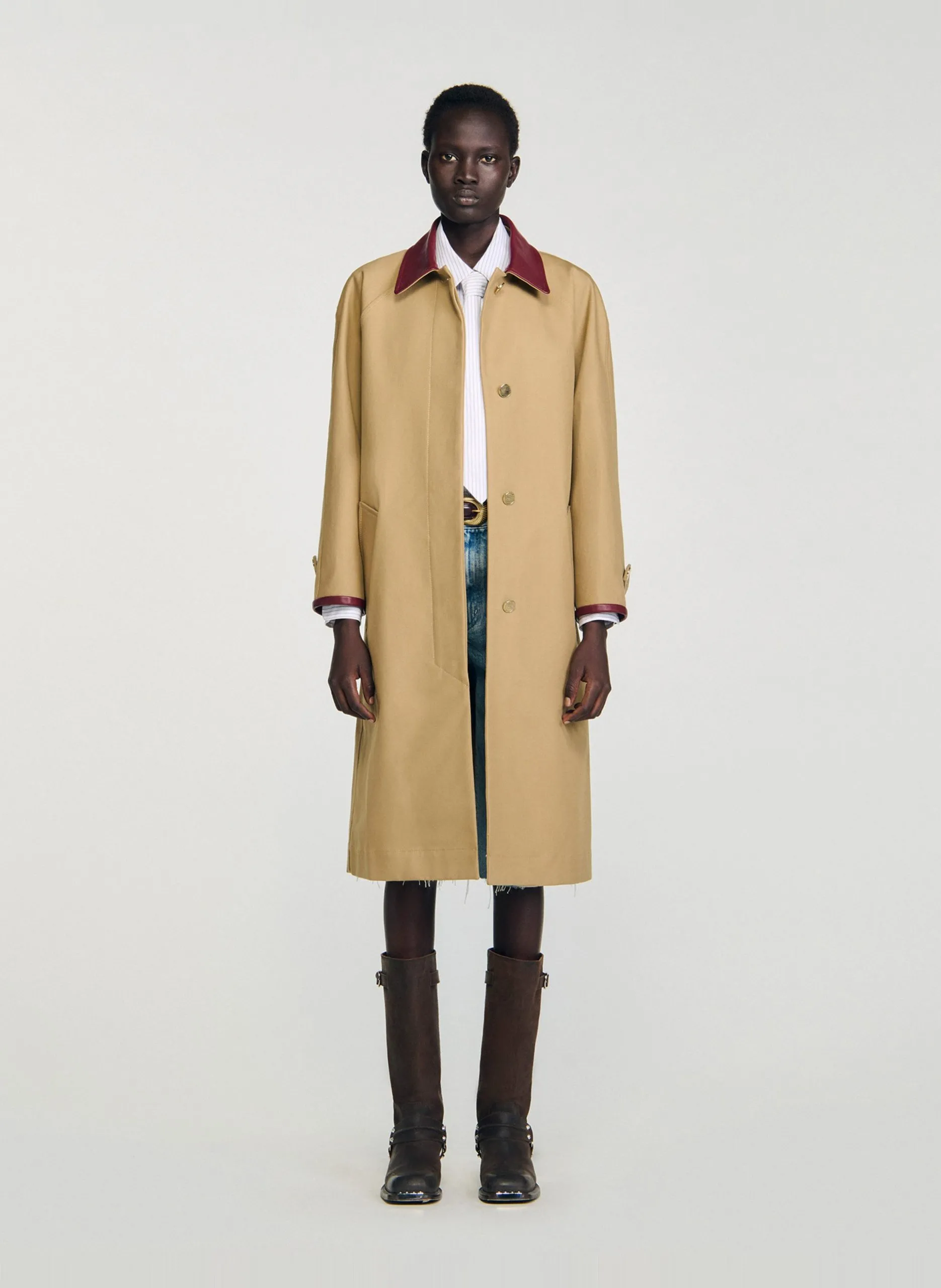 Trench droit col classique en coton Beige