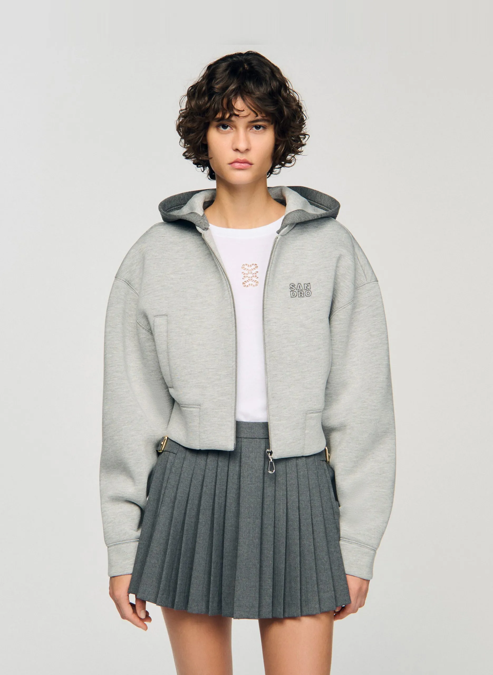 Sweat court zippé à capuche Gris