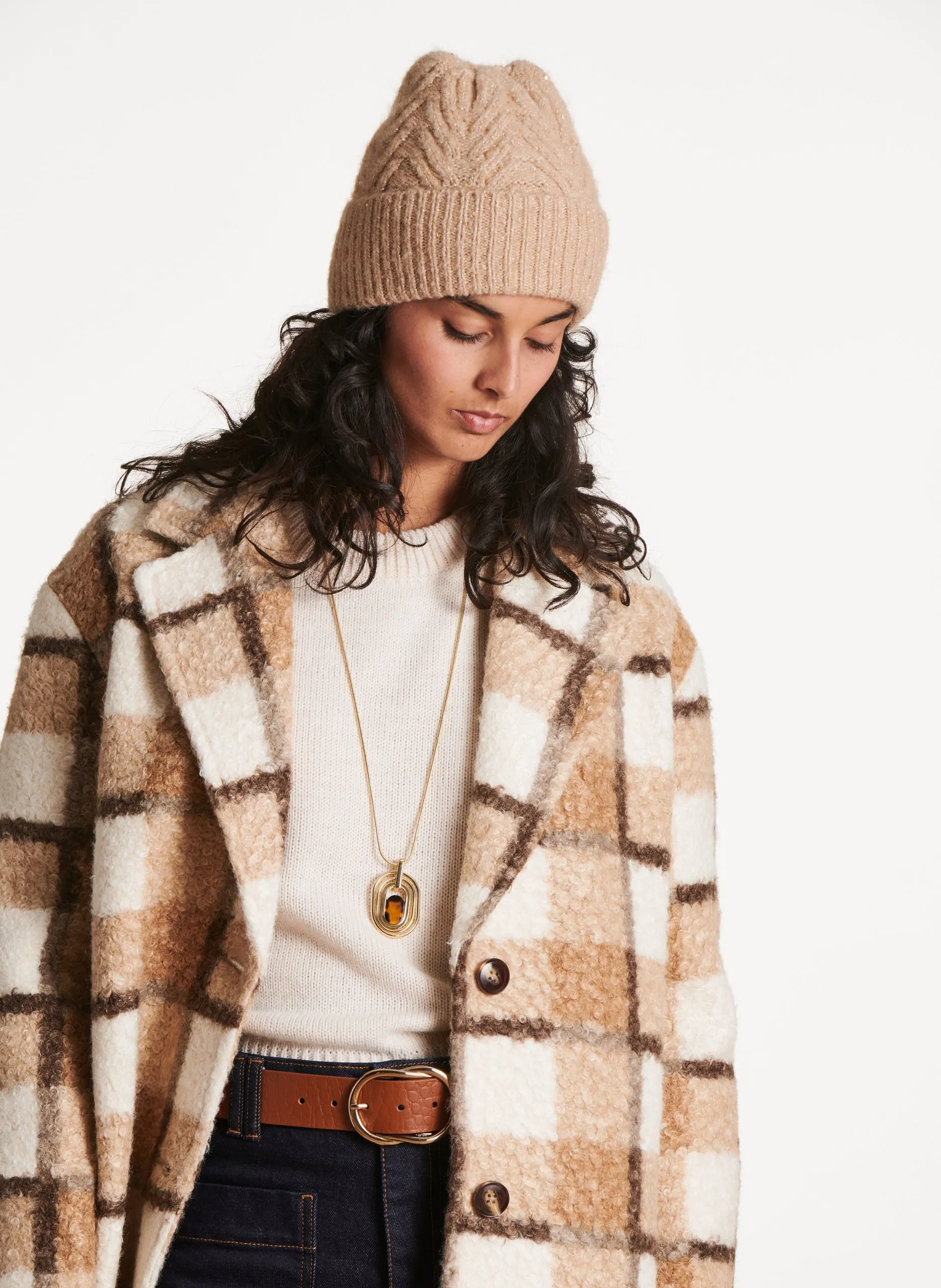 Bonnet à sequins en maille métallisée Marron