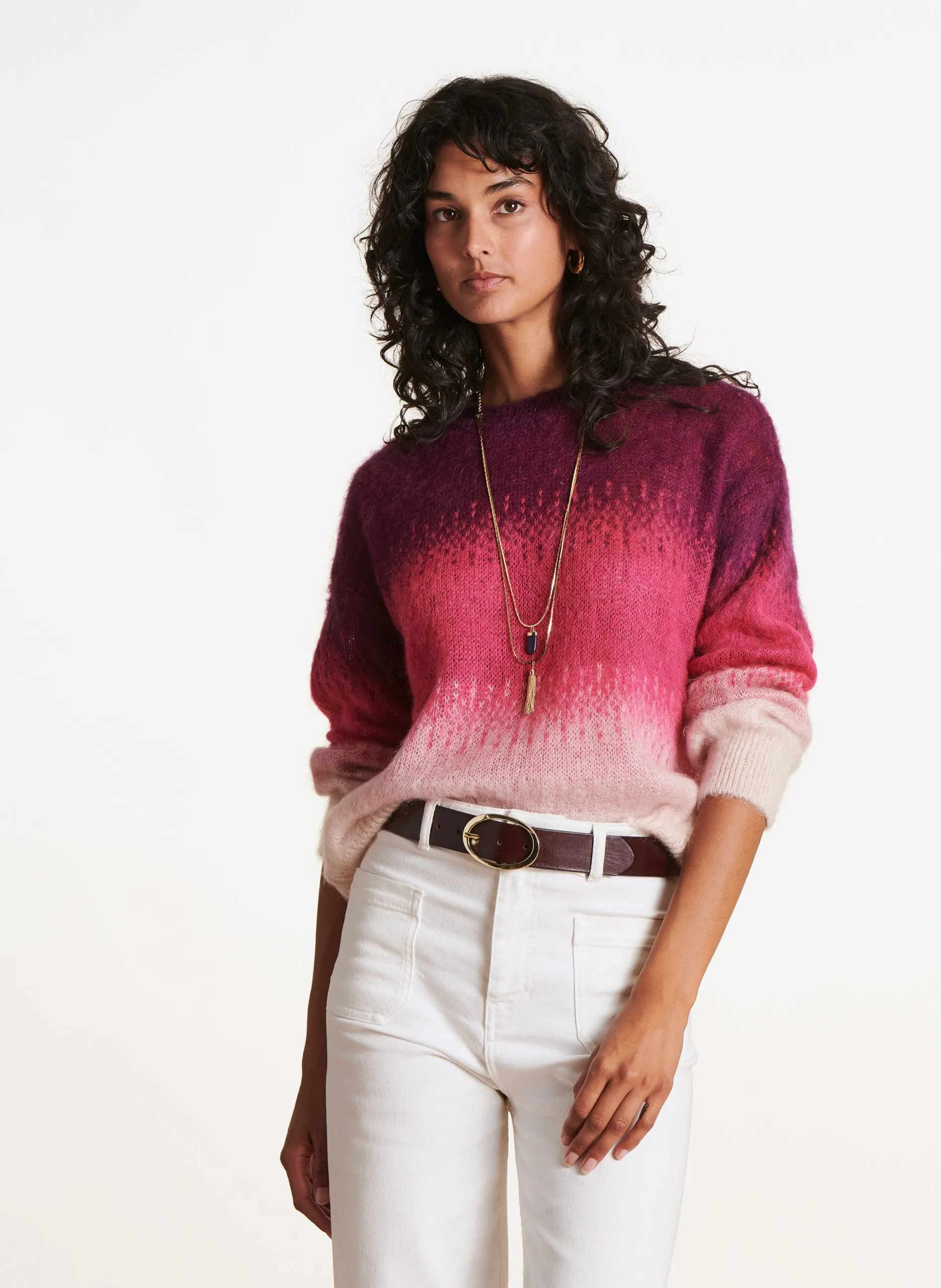 Pull ample à rayures fondues Rose