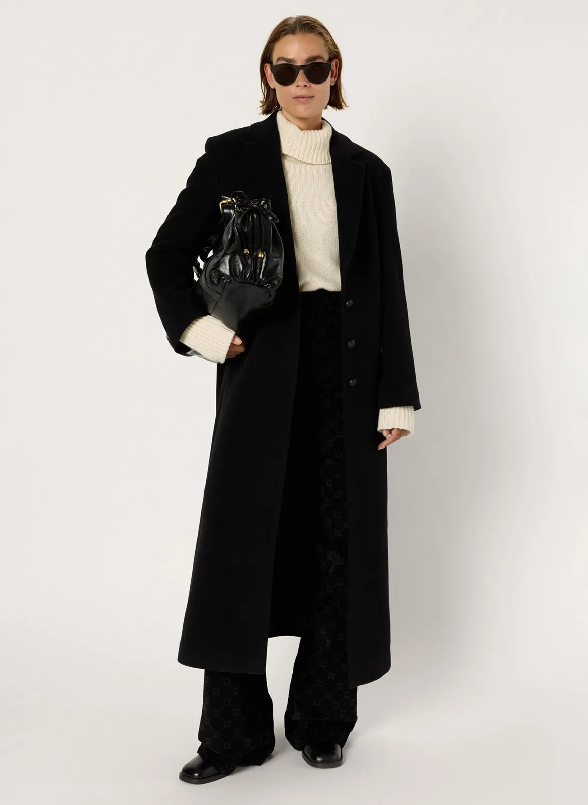 Manteau col tailleur en laine mélangée Noir MELI