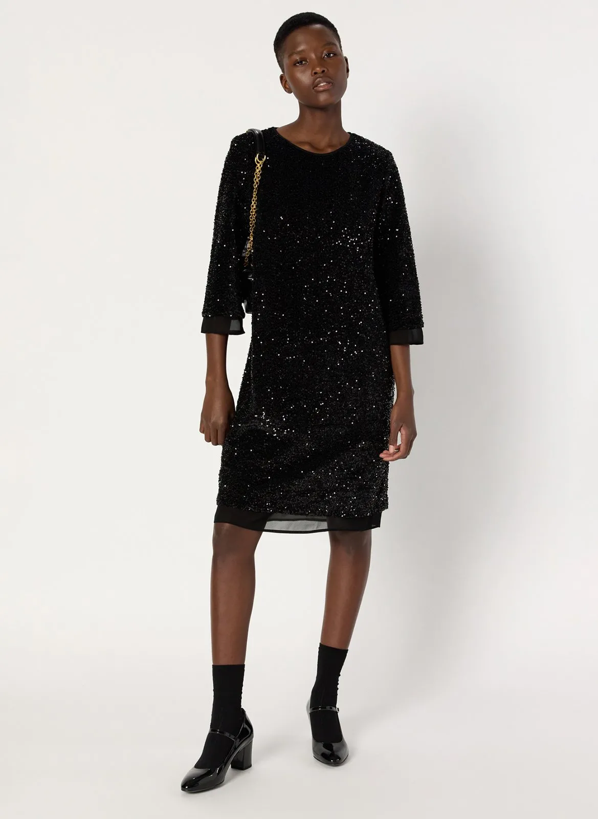 Robe midi à sequins col rond Noir LIORA