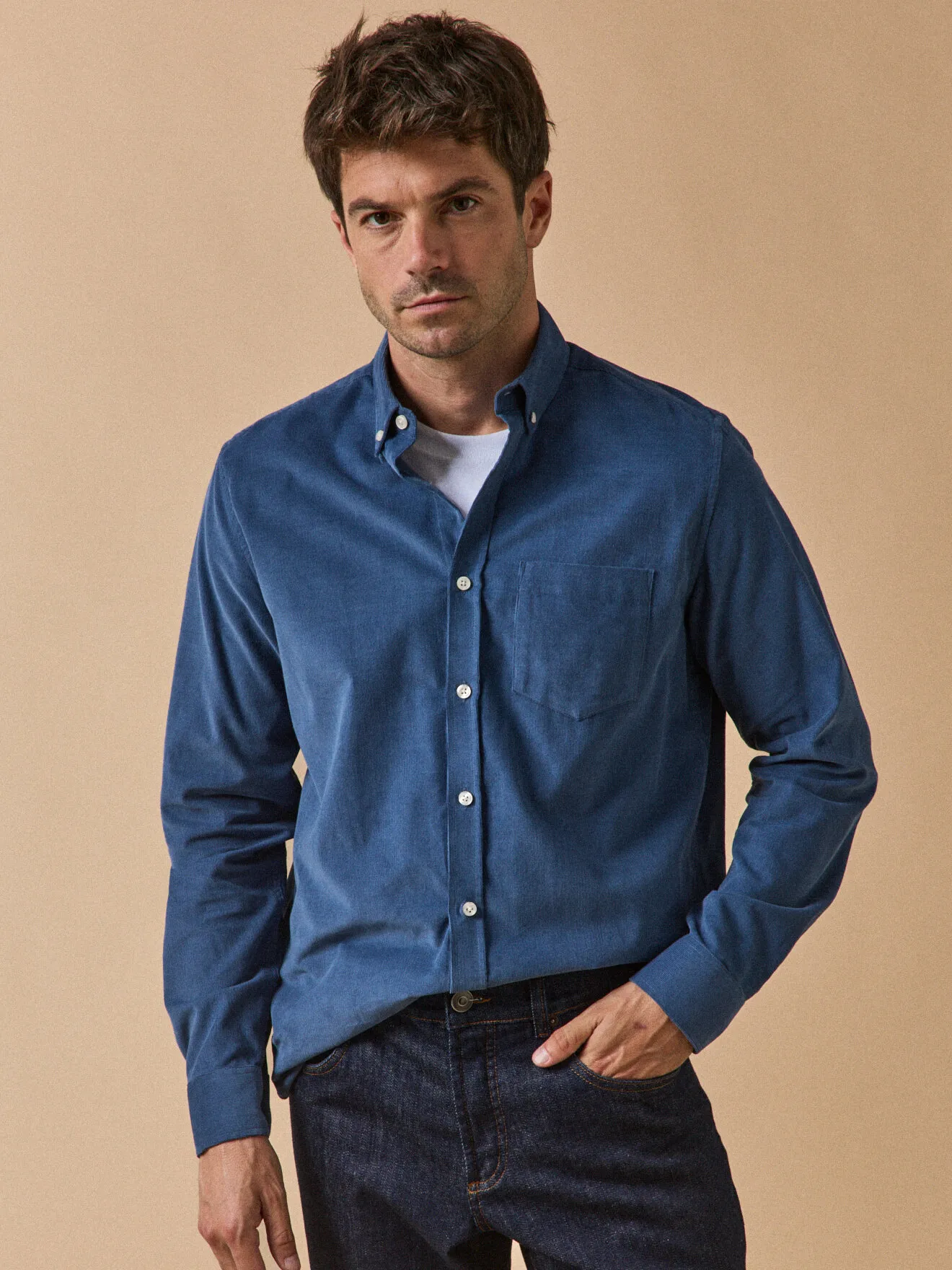 Chemise velours coupe contemporaine Bleu