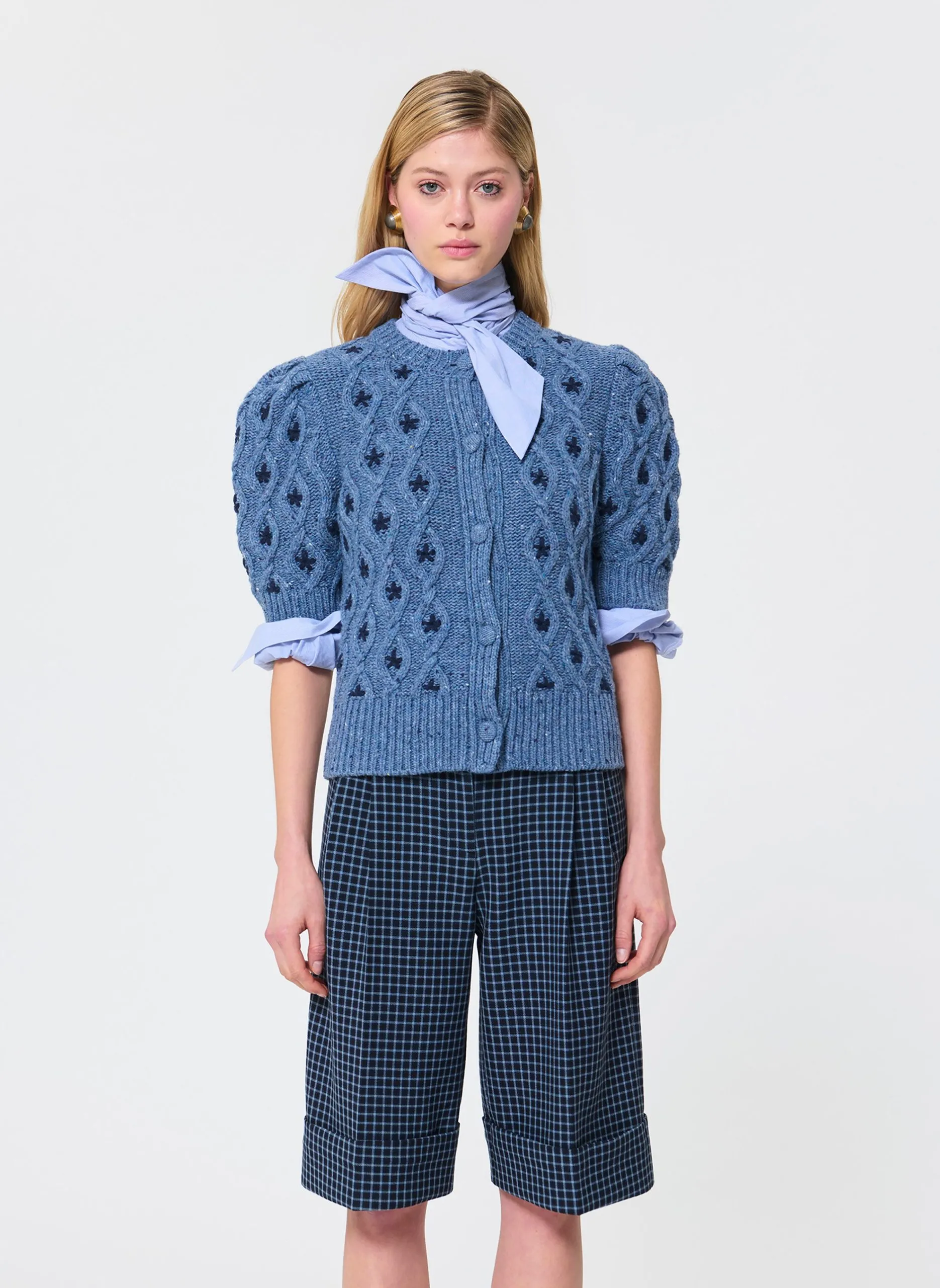 Gilet droit en laine mélangée Bleu GEORGES