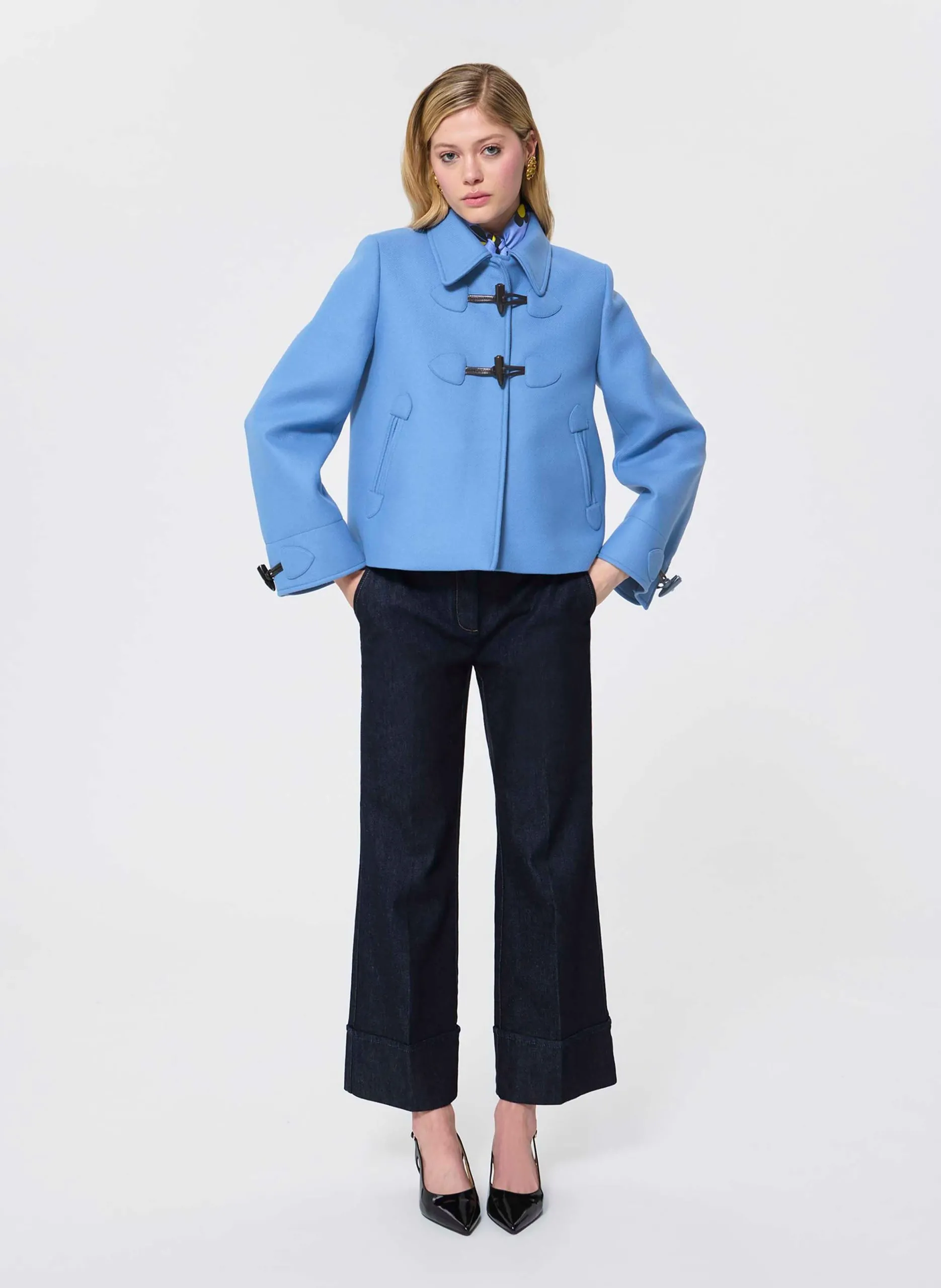 Manteau court uni en laine mélangée Bleu MANOEL