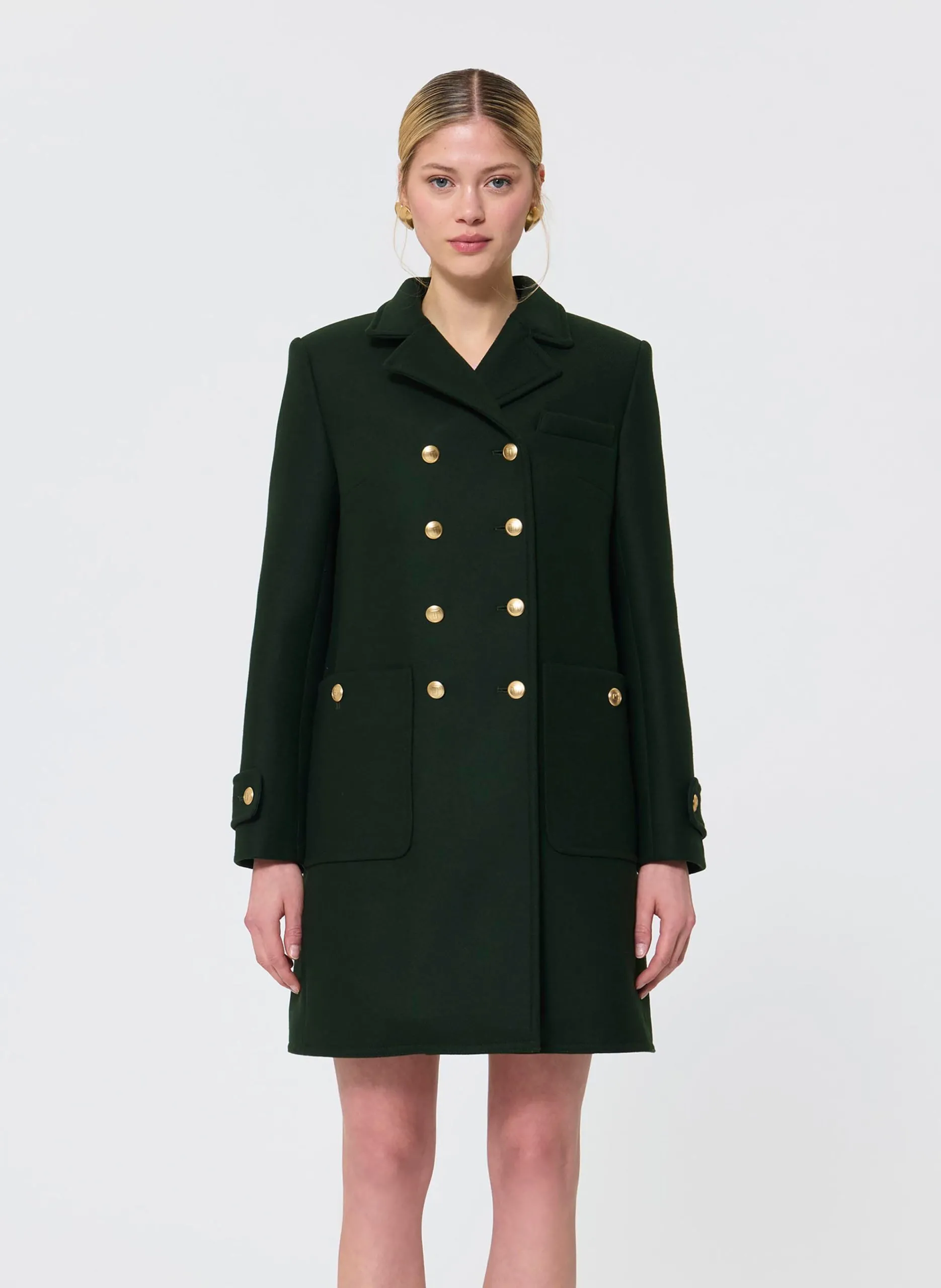 Manteau col tailleur en laine mélangée Vert MANON