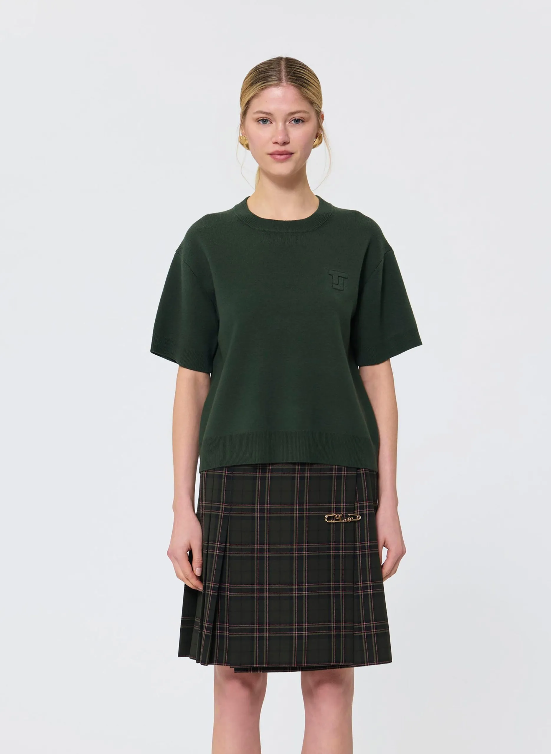 Tee-shirt col rind en laine Vert PAMELIA