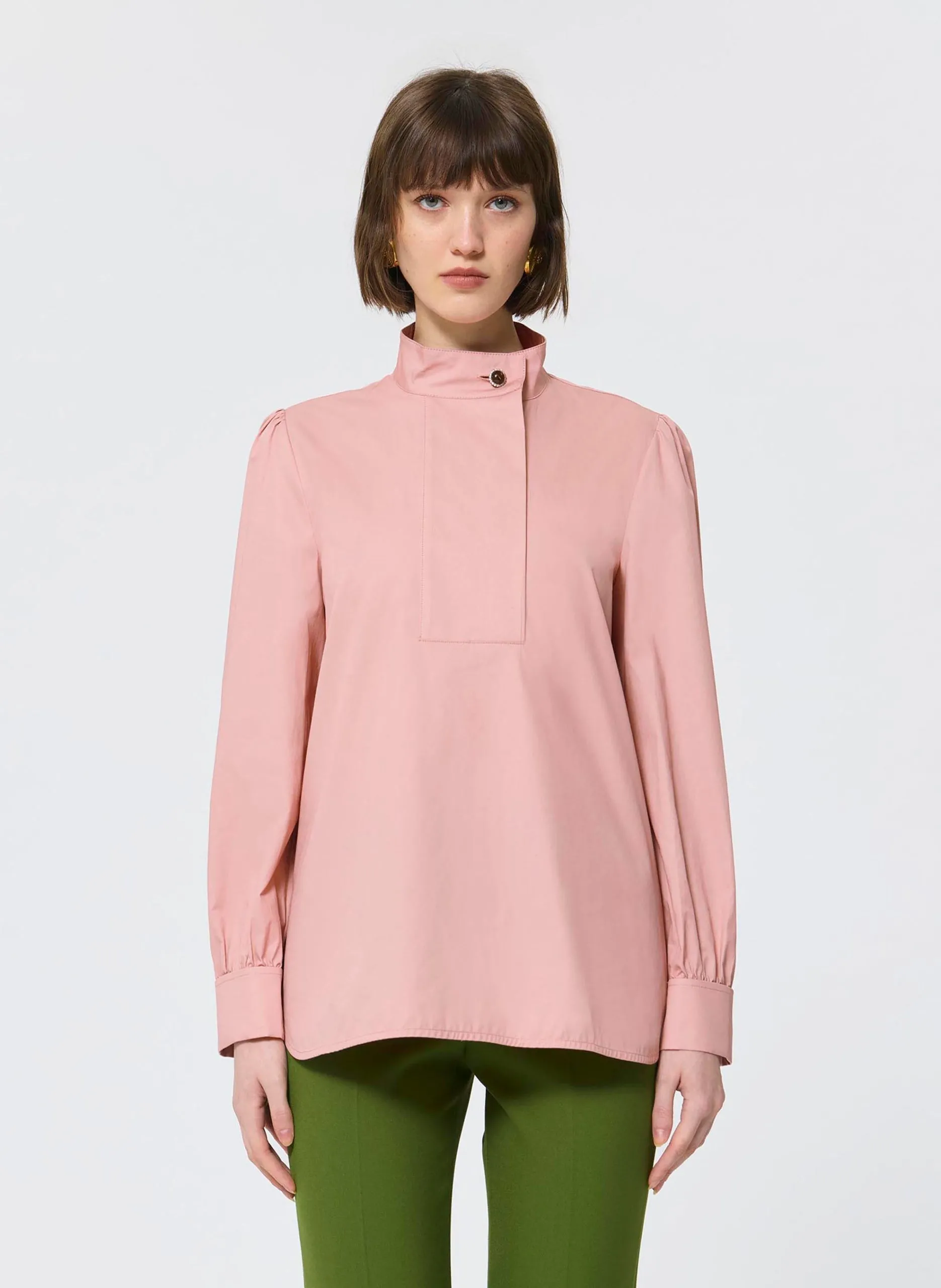 Blouse col rond en coton Beige TIDOR