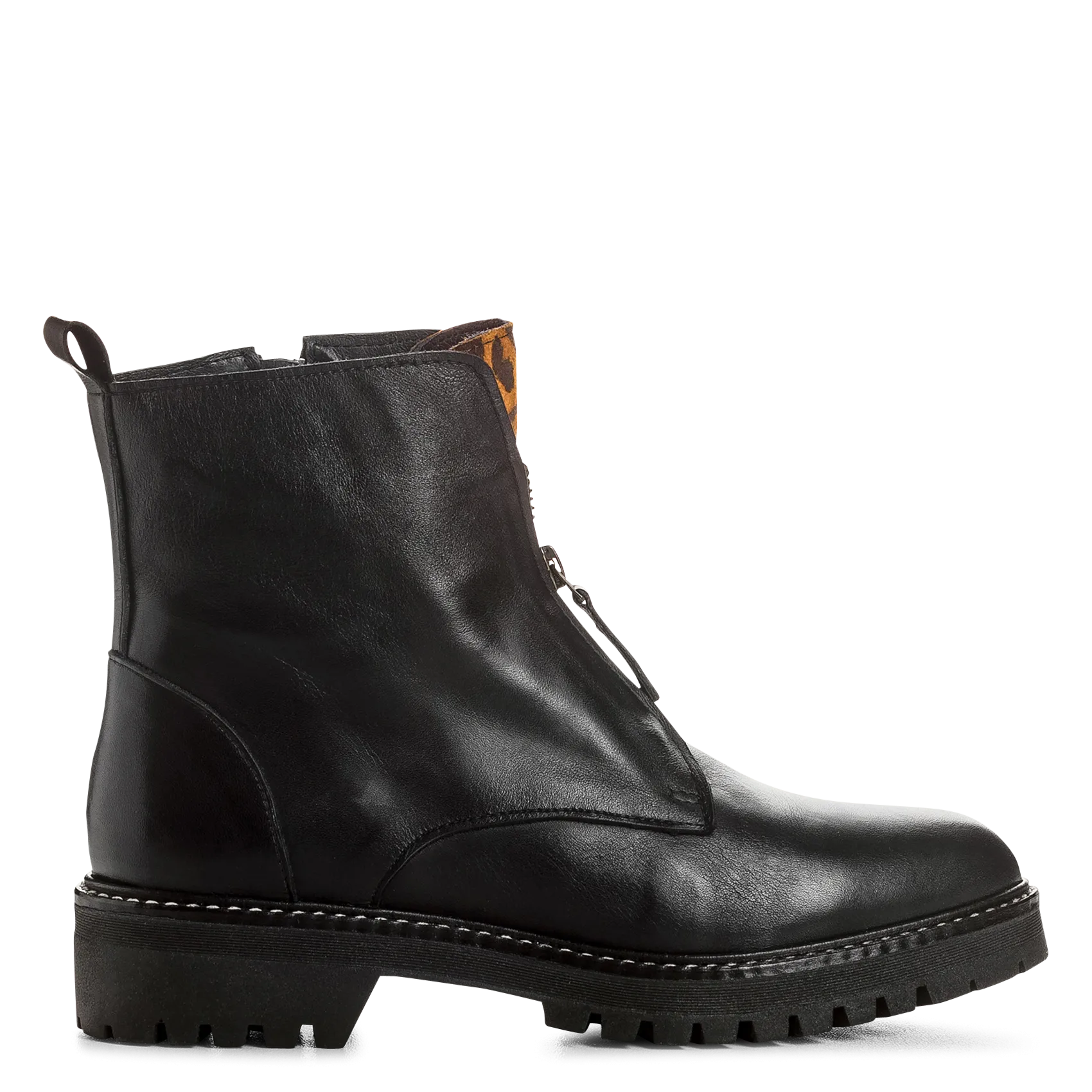Boots zippées à détail léopard en cuir Noir DICKSON