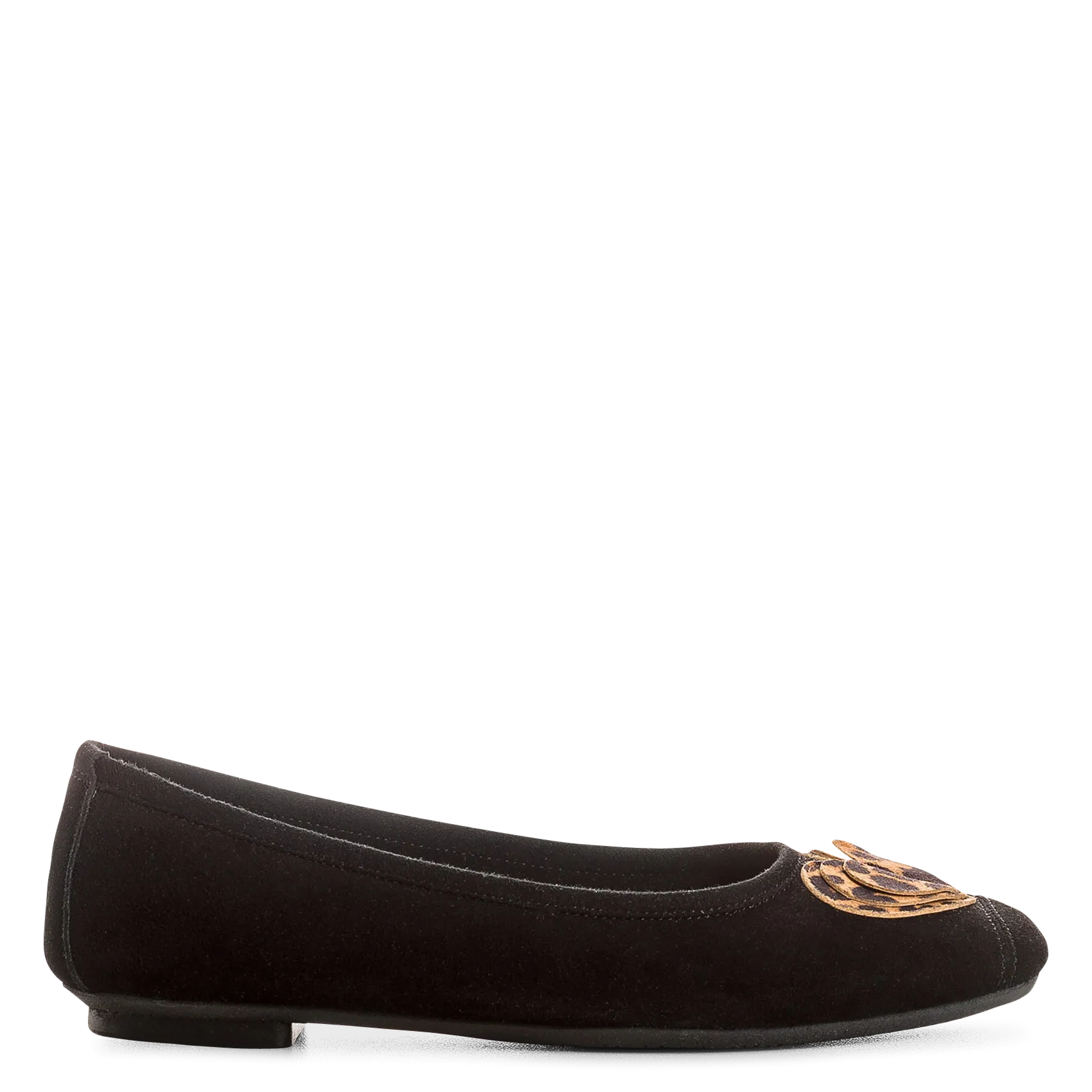 Ballerines plates détail léopard en cuir Noir HOLOVE