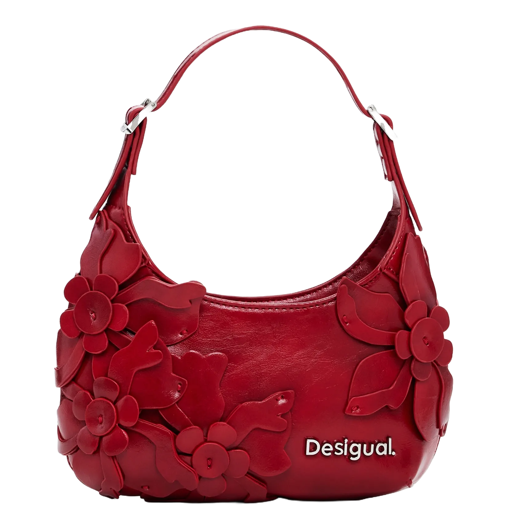 Sac épaule effet cuir à fleurs Rouge
