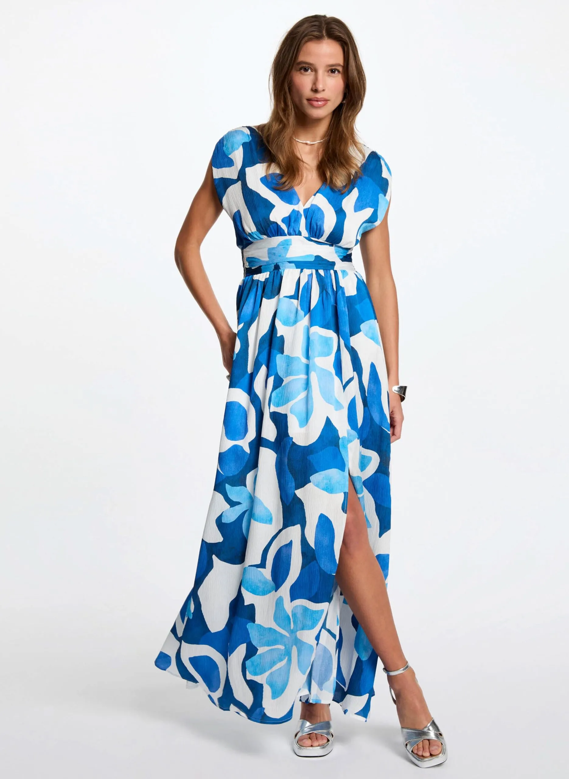 Robe longue col v à imprimé floral Multicolore 251-REAU.F