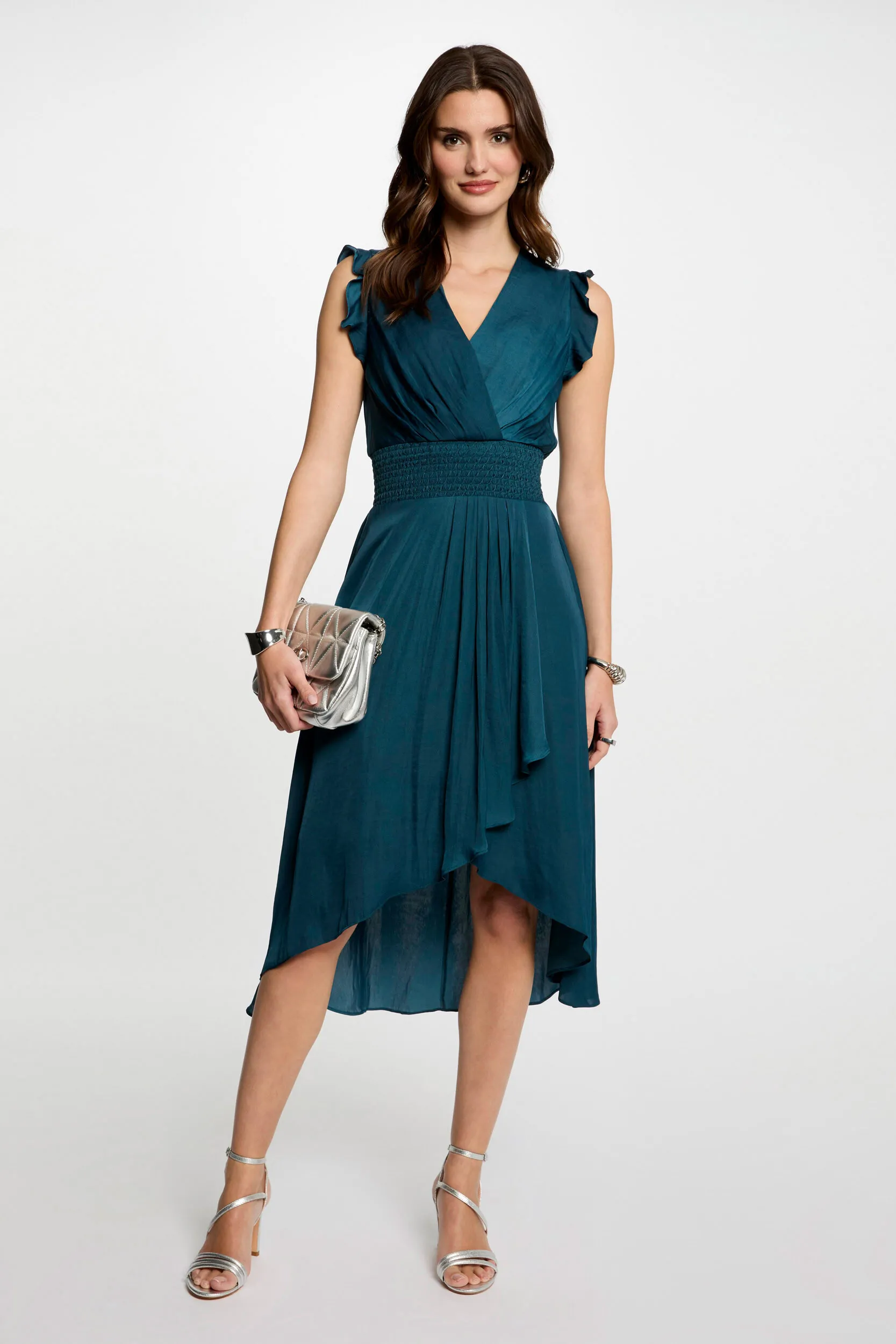 Robe midi fluide cache-coeur Bleu RWALLY