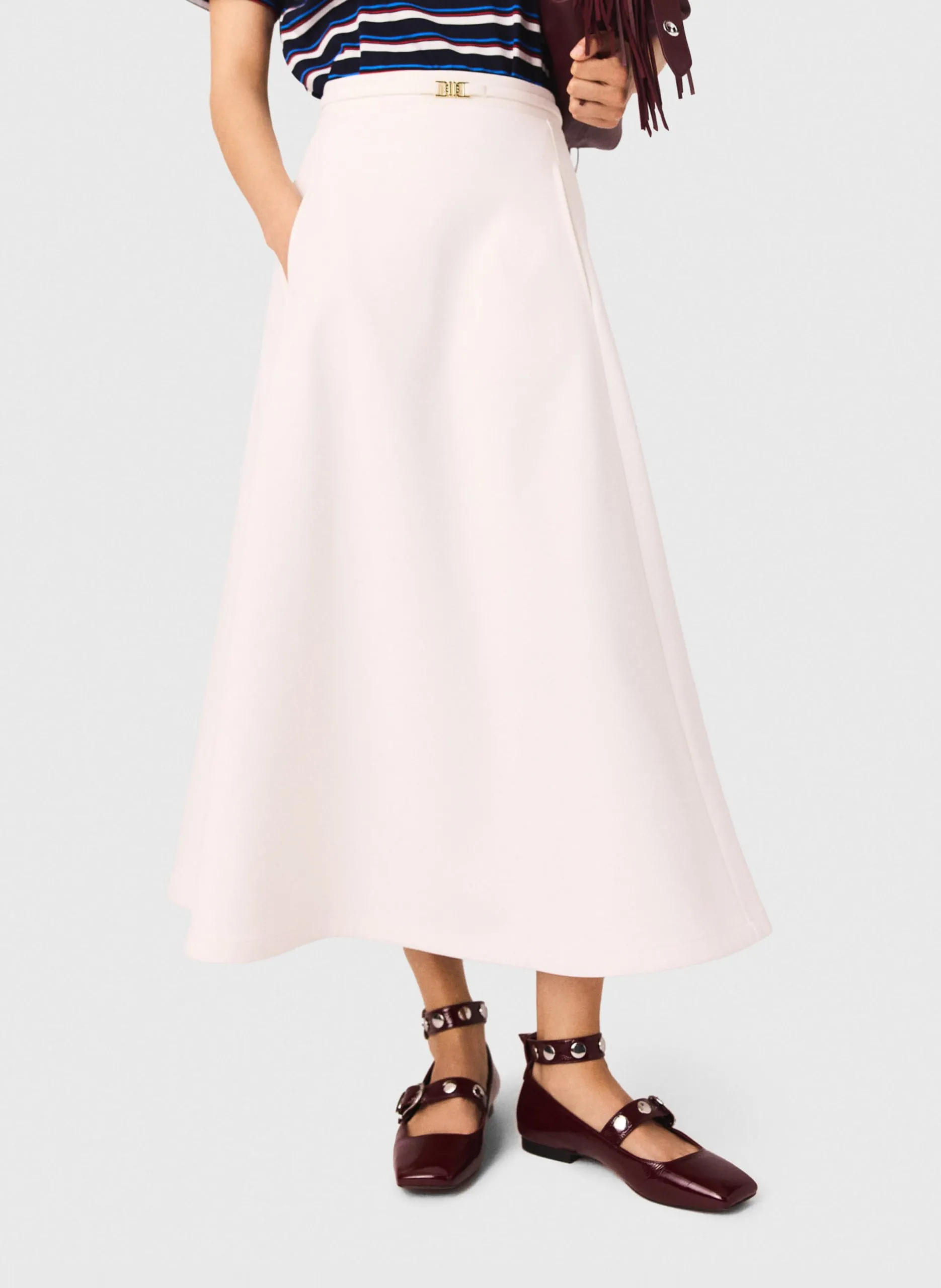 Jupe midi évasée avec poches Blanc